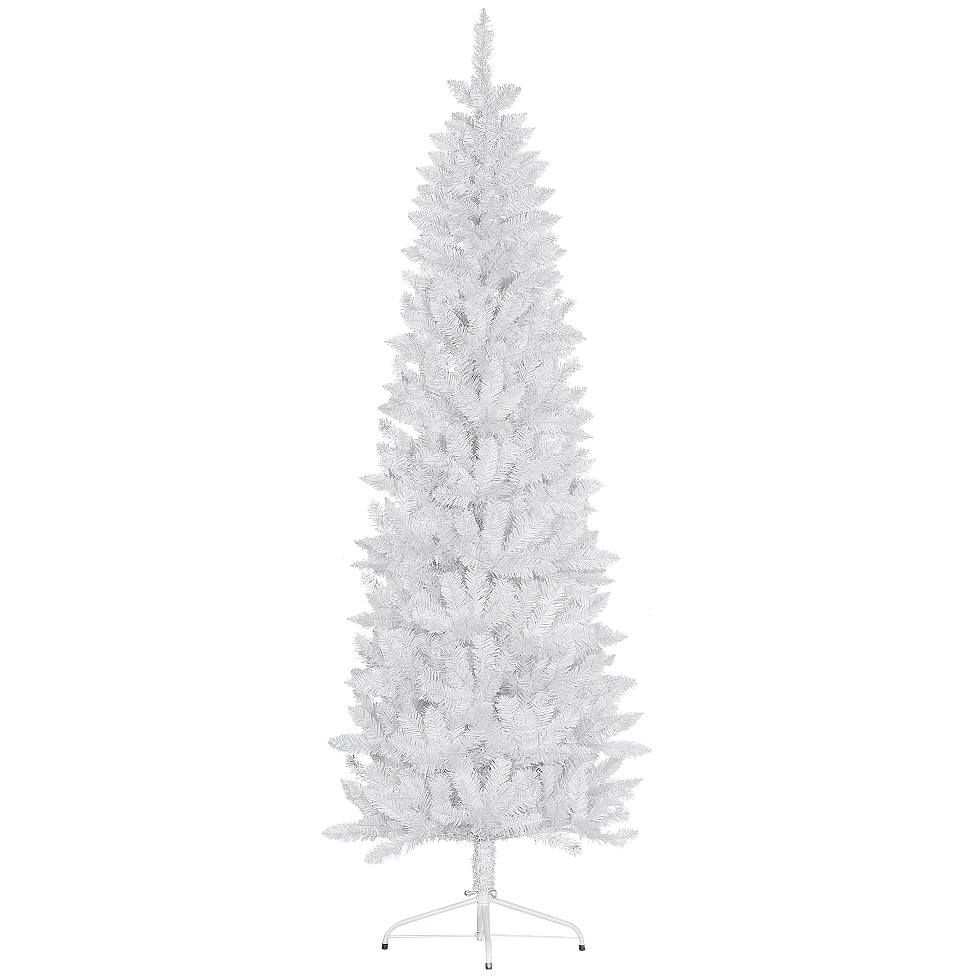HOMCOM 7ft Tall Pencil Christmas Tree, Artificial Xmas Tree with 687 Branch Tips and Steel Base, Holiday Décor for Home Office, White