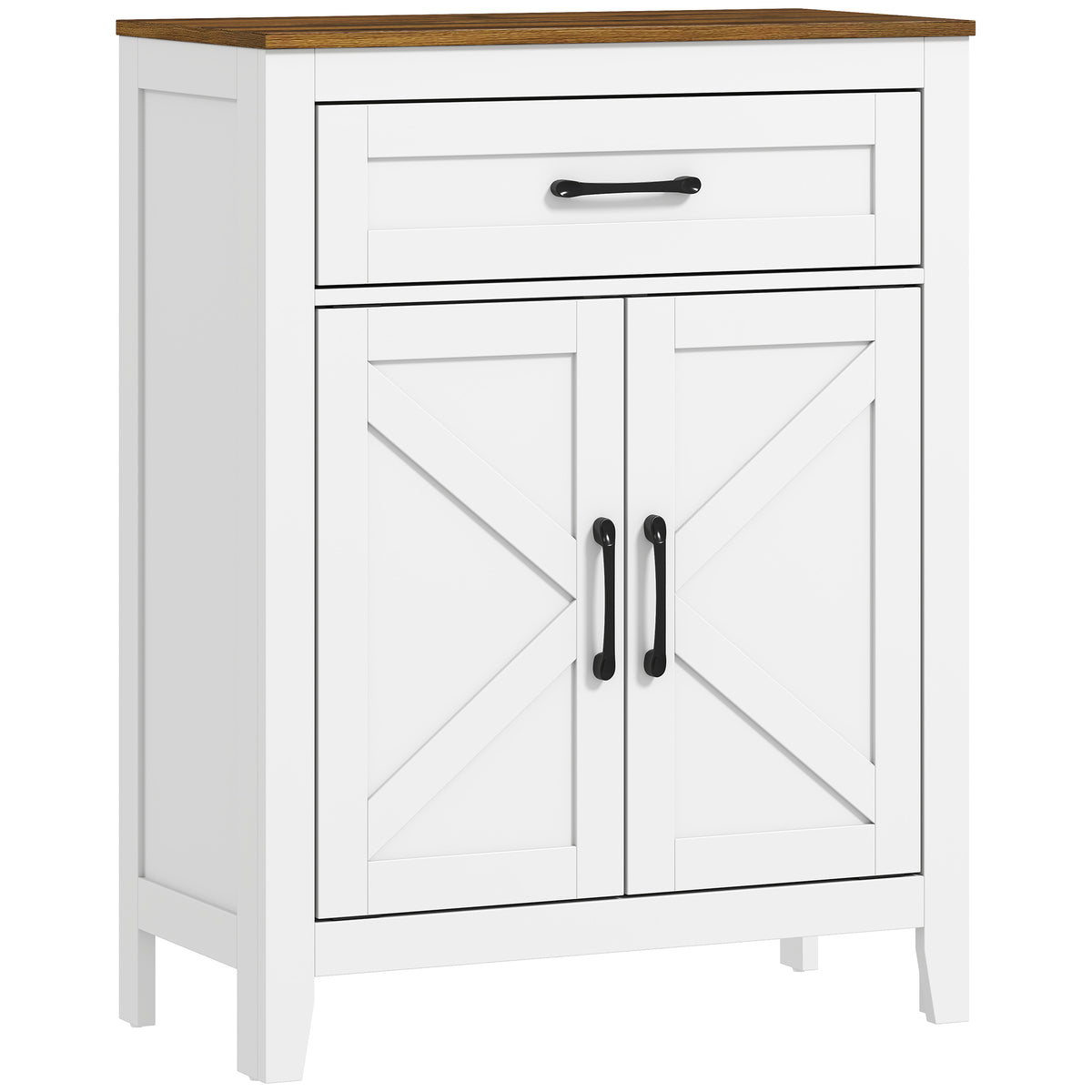 Bathroom Cabinet, Farmhouse Bathroom Storage Cabinet with Barn Doors, Drawer and Adjustable Shelf, White