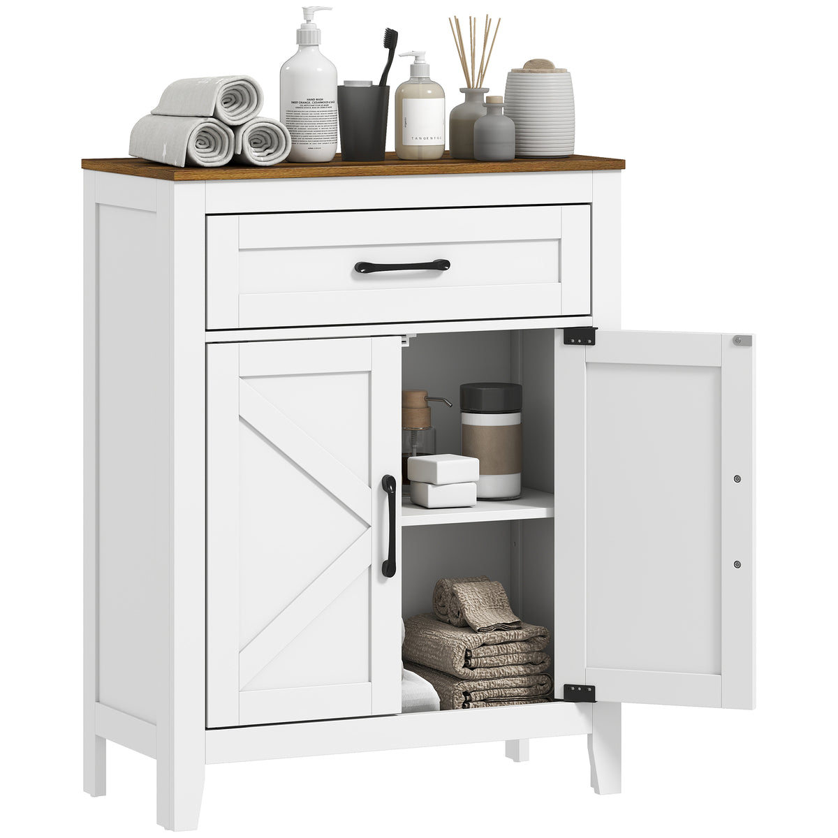 Bathroom Cabinet, Farmhouse Bathroom Storage Cabinet with Barn Doors, Drawer and Adjustable Shelf, White