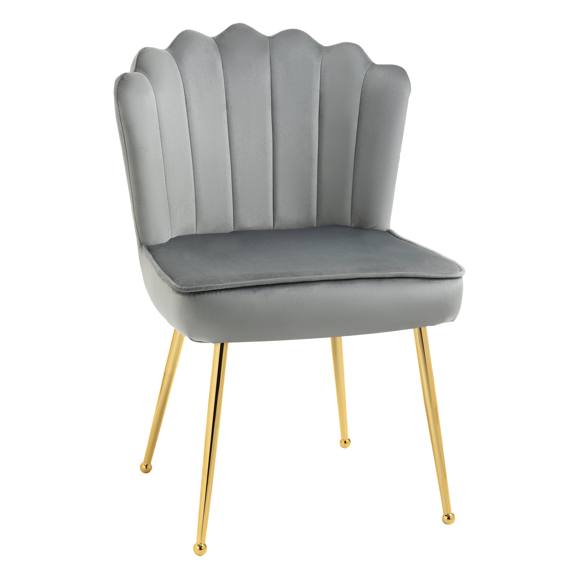 HOMCOM Shell Luxe Velvet Accent Chair with Gold-tone Metal Legs, Modern Vanity Chair for Living Room, Bedroom, Home Office, Grey