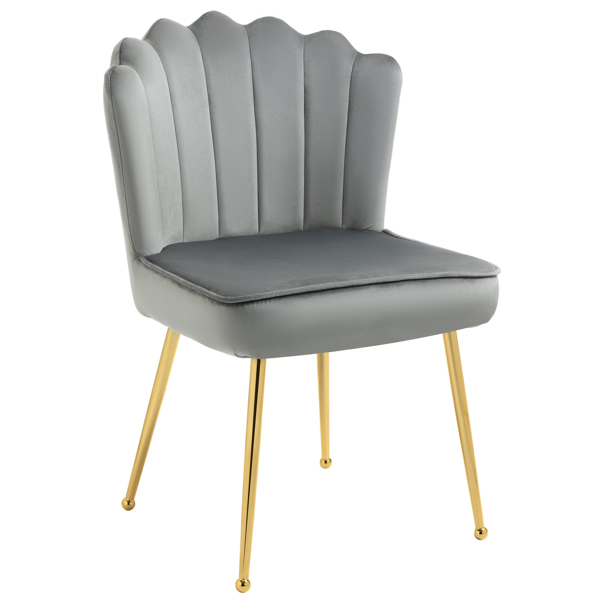 HOMCOM Shell Luxe Velvet Accent Chair with Gold-tone Metal Legs, Modern Vanity Chair for Living Room, Bedroom, Home Office, Grey