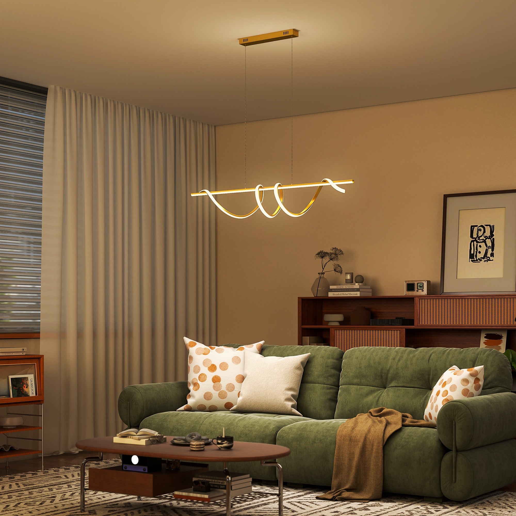 LED Pendant Light, Modern Ceiling Light with 3000K/4000K/6000K Temperatures, Adjustable Height Hanging Fixture with Wall Switch for Kitchen Island, Dining Room, Gold Tone