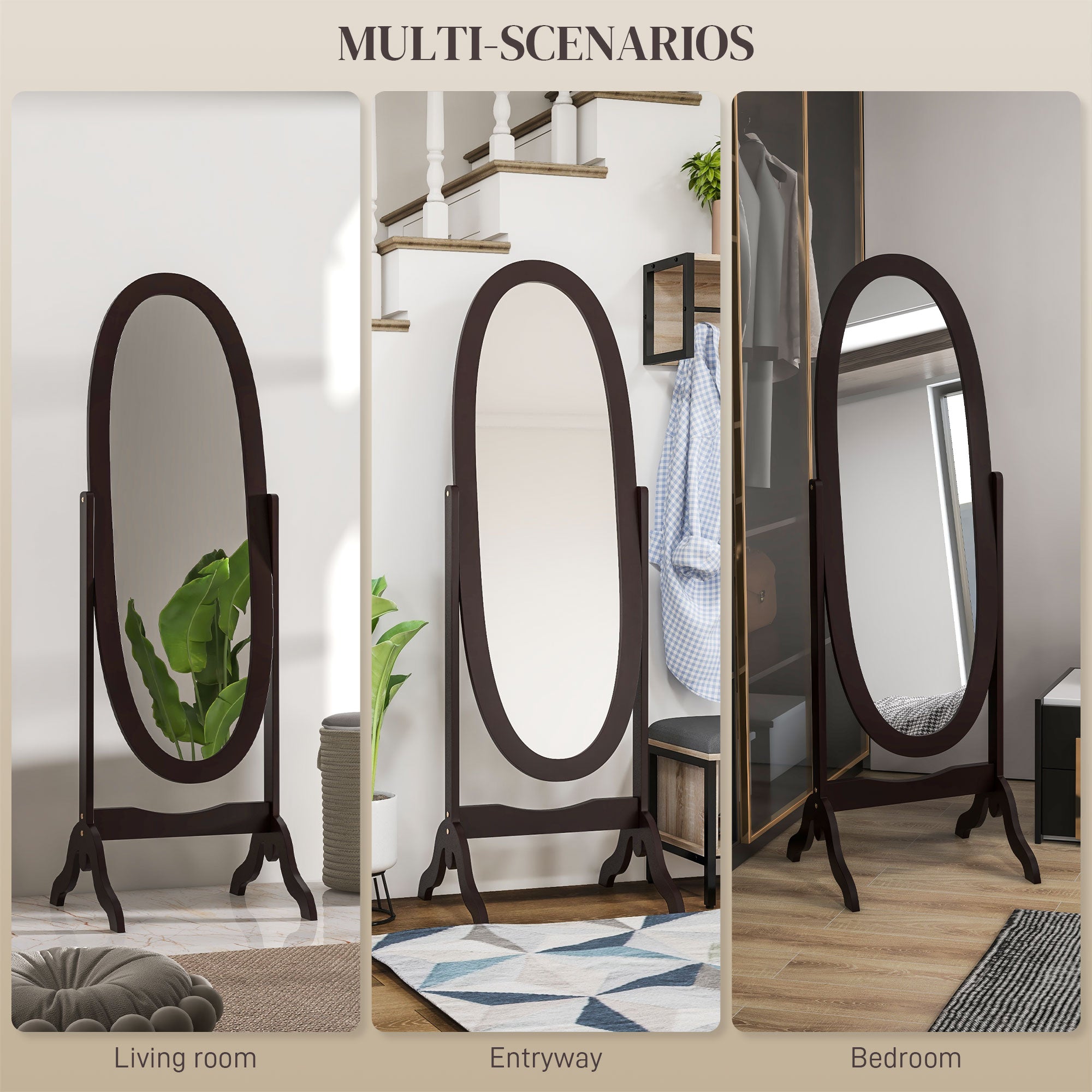 HOMCOM Full Length Mirror, Free Standing Mirror with Oval Frame, Adjustable Angle for Dressing Room, Bedroom, Living Room, Coffee