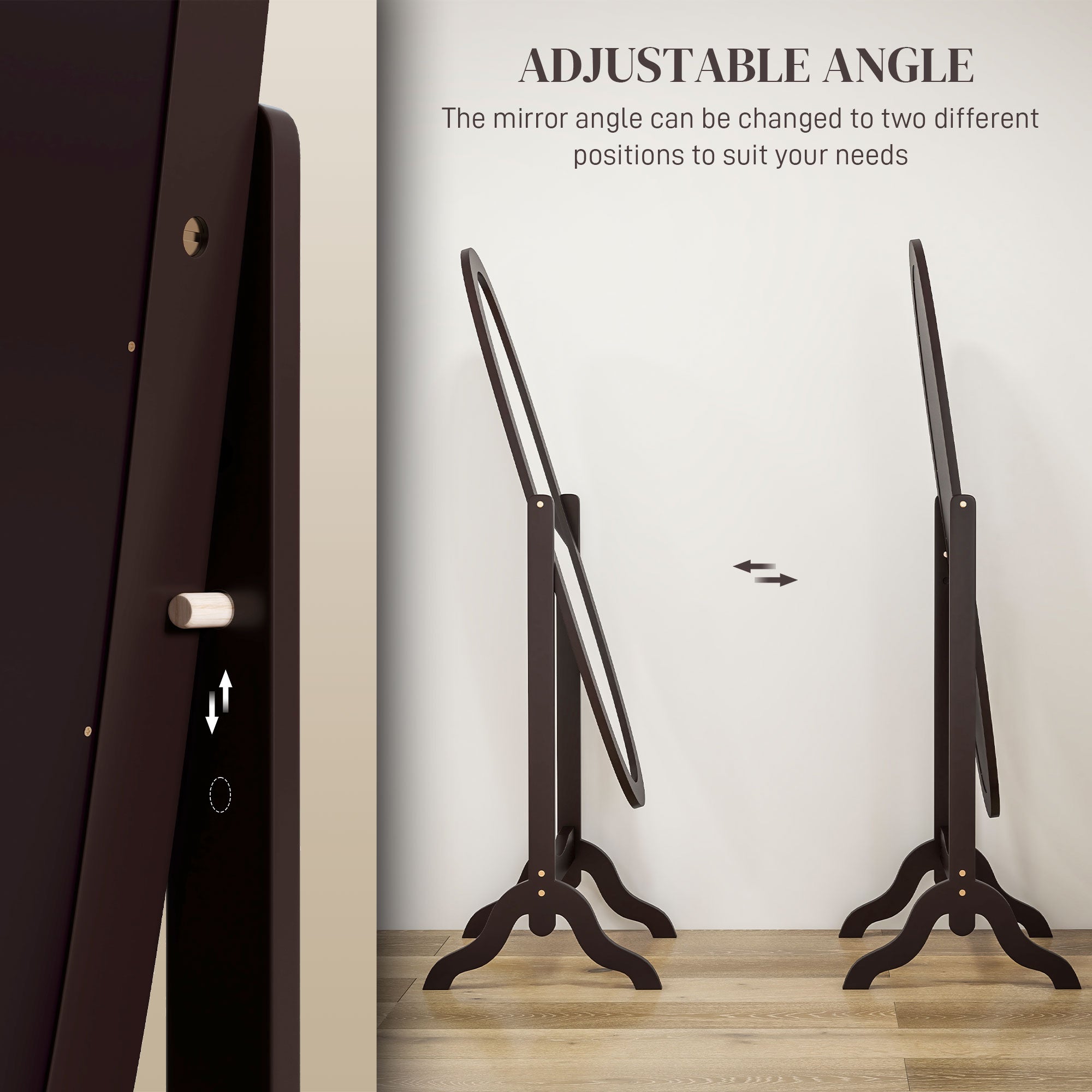 HOMCOM Full Length Mirror, Free Standing Mirror with Oval Frame, Adjustable Angle for Dressing Room, Bedroom, Living Room, Coffee