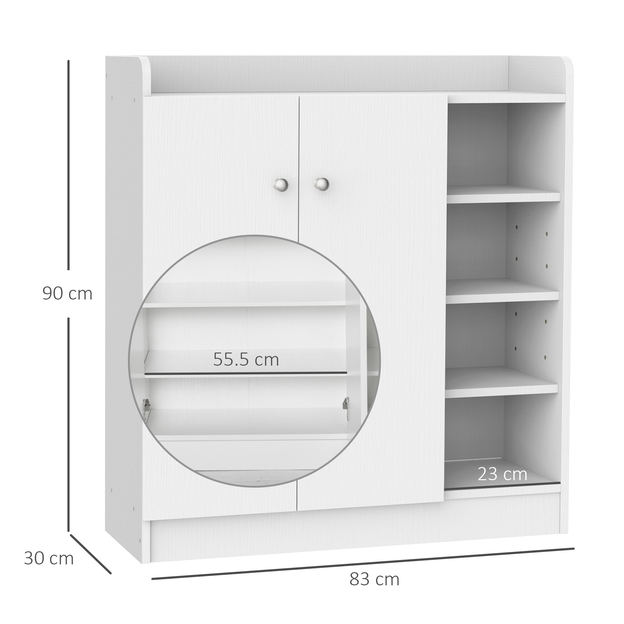 HOMCOM Shoe Storage Cabinet Two Doors w/ Adjustable 4 Shelves Cupboard Footwear Rack Stand Organiser Hallway White