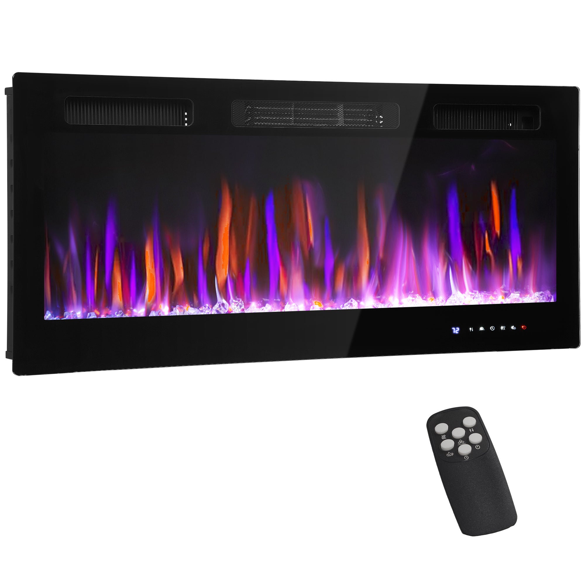 42" Thin Electric Fireplace, Freestanding, Recessed, Wall Mounted Fireplace Heater with Adjustable Flame and Thermostat, Eco Mode, Auto Switch, 12H Timer, Remote, 750/1500W