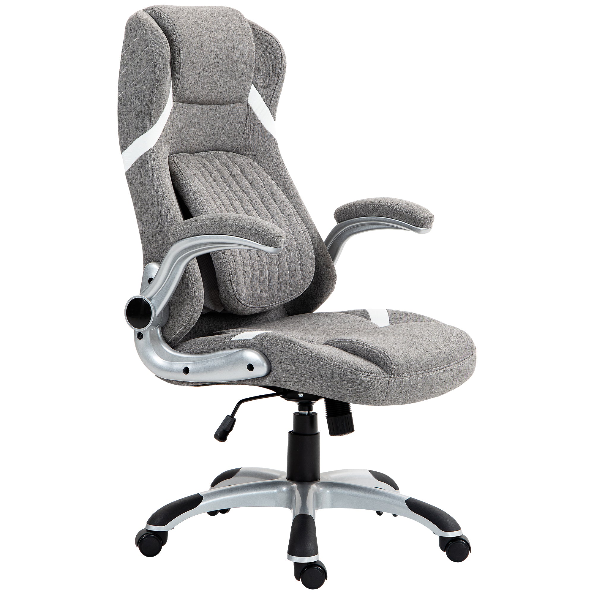 Vinsetto High Back Executive Office Chair, Fabric Office Desk Chair with Flip-up Armrests, Adjustable Lumbar Support and Tilt Function, Grey