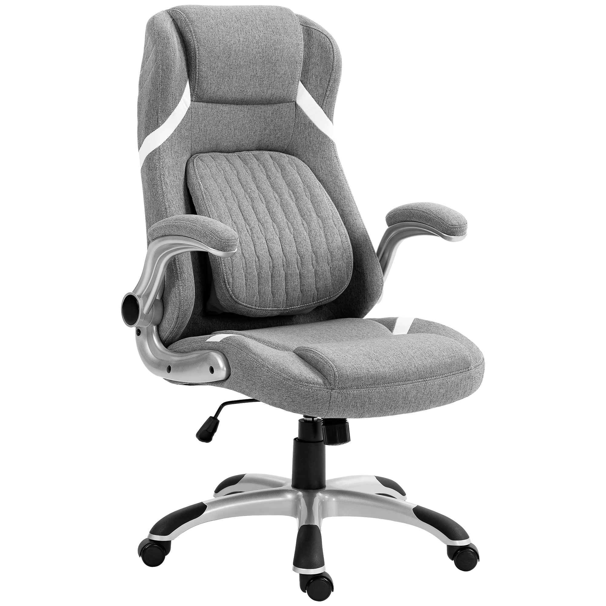 Vinsetto High Back Executive Office Chair, Fabric Office Desk Chair with Flip-up Armrests, Adjustable Lumbar Support and Tilt Function, Grey