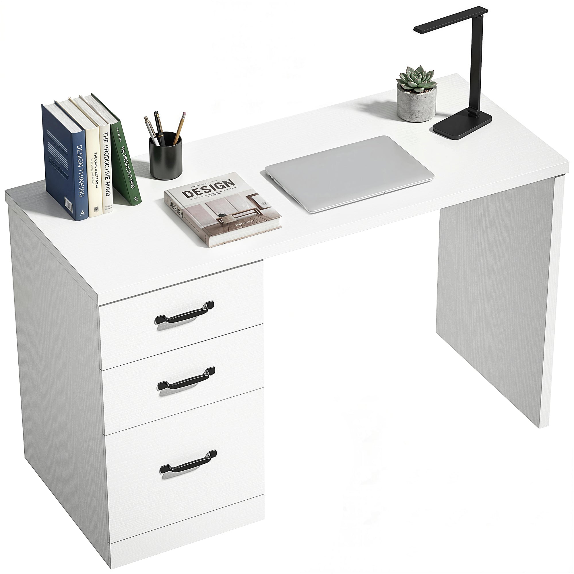 Computer Desk with 3 Drawers, 47" Home Office Desk with Adjustable Hanging Rails for Letter A4 Files, 1.2" Thick Top, Writing Table for Home Office, Study, Bedroom, White