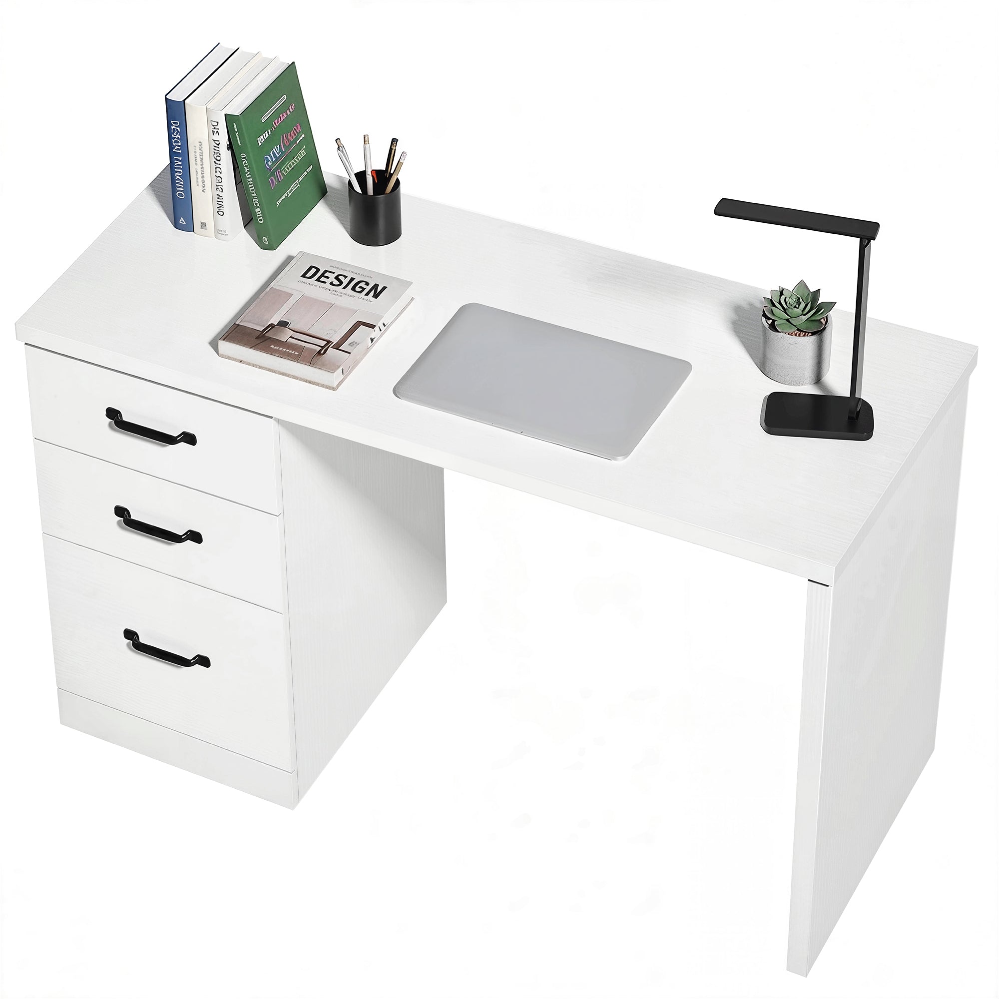 Computer Desk with 3 Drawers, 47" Home Office Desk with Adjustable Hanging Rails for Letter A4 Files, 1.2" Thick Top, Writing Table for Home Office, Study, Bedroom, White