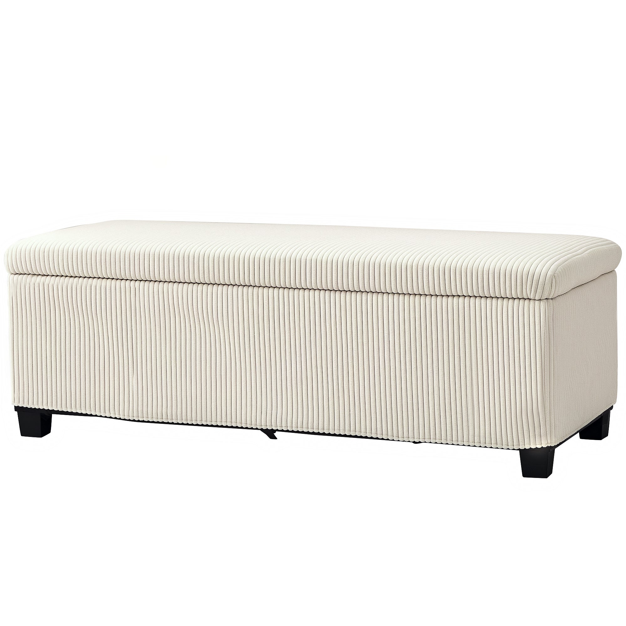 HOMCOM 44 Inches Storage Ottoman Bench, Foot Rest with Removable Lid, Legs, End of Bed Bench, Corduroy Storage Chest, Padded Seat, for Living Room, Bedroom, Entryway, Beige