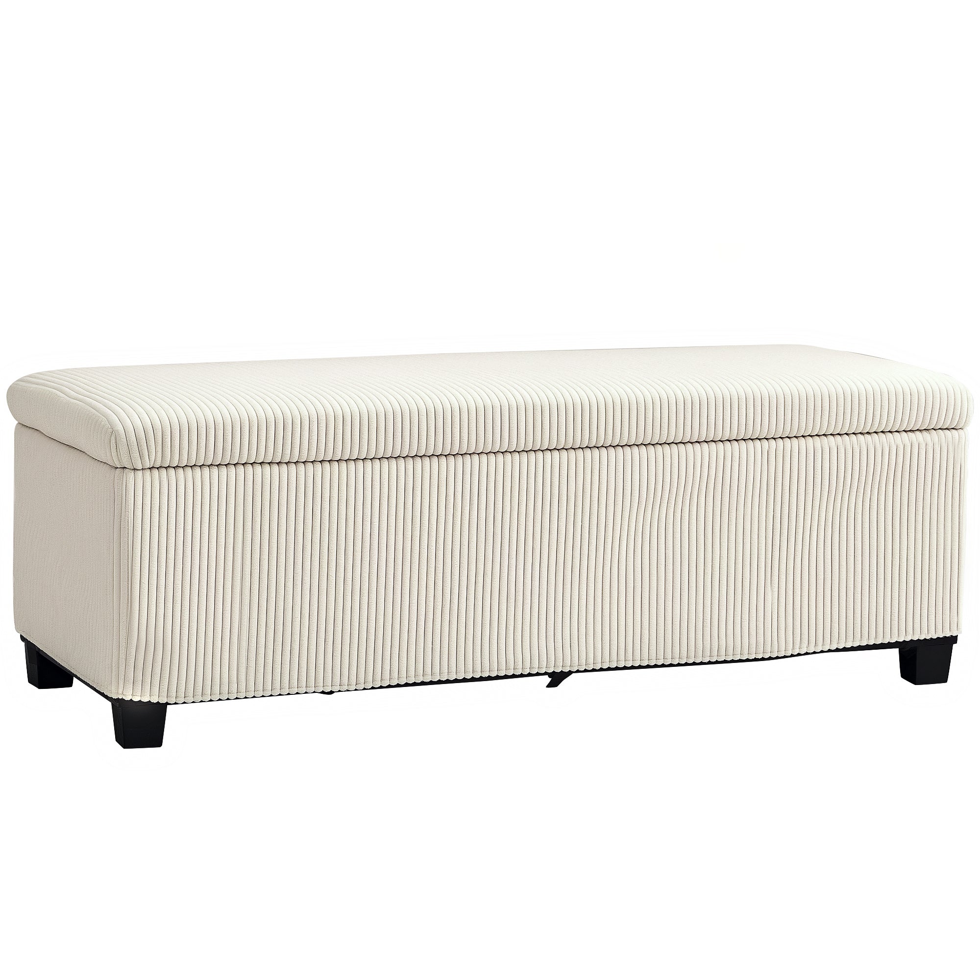 HOMCOM 44 Inches Storage Ottoman Bench, Foot Rest with Removable Lid, Legs, End of Bed Bench, Corduroy Storage Chest, Padded Seat, for Living Room, Bedroom, Entryway, Beige