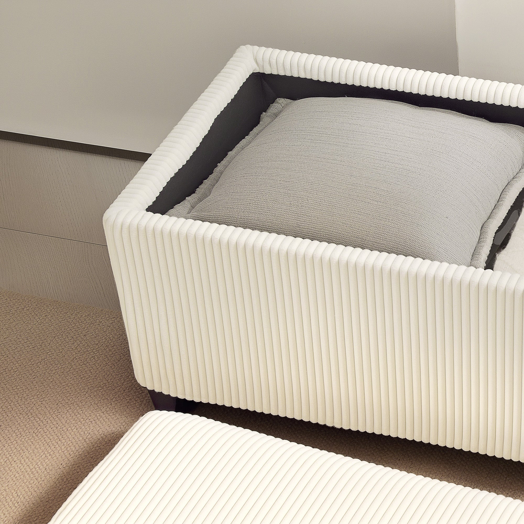 HOMCOM 44 Inches Storage Ottoman Bench, Foot Rest with Removable Lid, Legs, End of Bed Bench, Corduroy Storage Chest, Padded Seat, for Living Room, Bedroom, Entryway, Beige