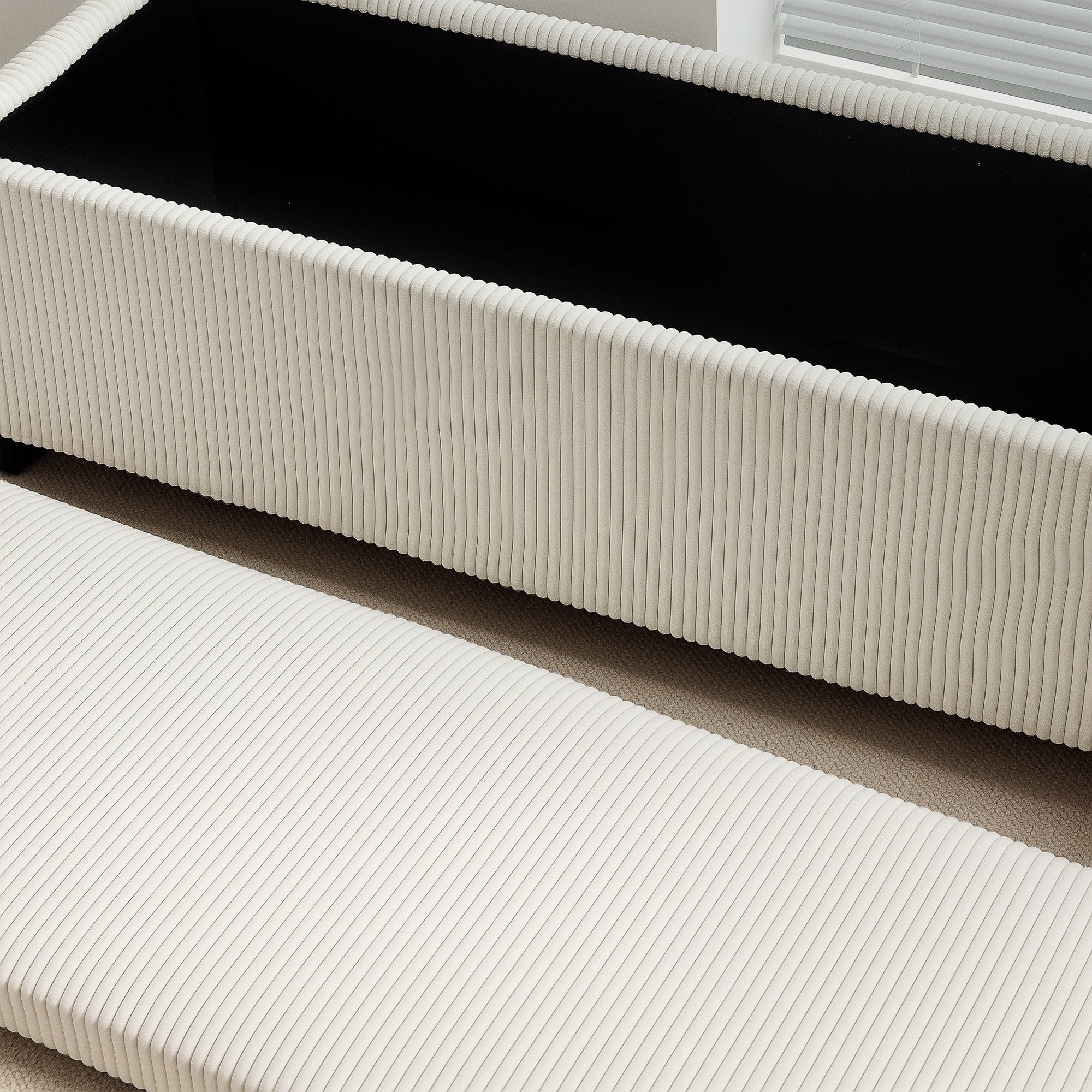 HOMCOM 44 Inches Storage Ottoman Bench, Foot Rest with Removable Lid, Legs, End of Bed Bench, Corduroy Storage Chest, Padded Seat, for Living Room, Bedroom, Entryway, Beige