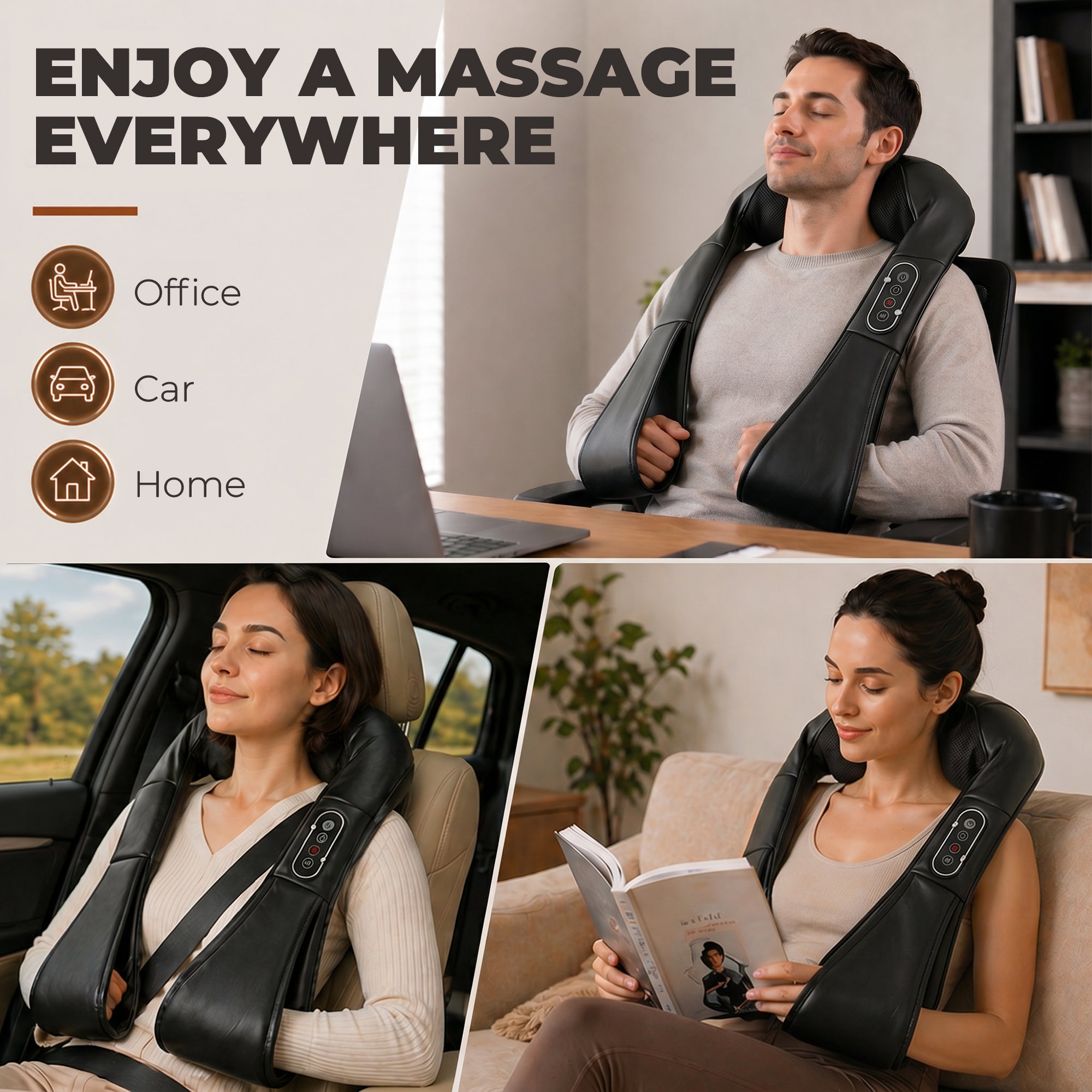 Cordless Neck Massager with Heat, Deep Tissue 4D Shiatsu Neck and Shoulder Massager for Back, Waist and Leg, for Car Home Office, Gifts for Men and Women