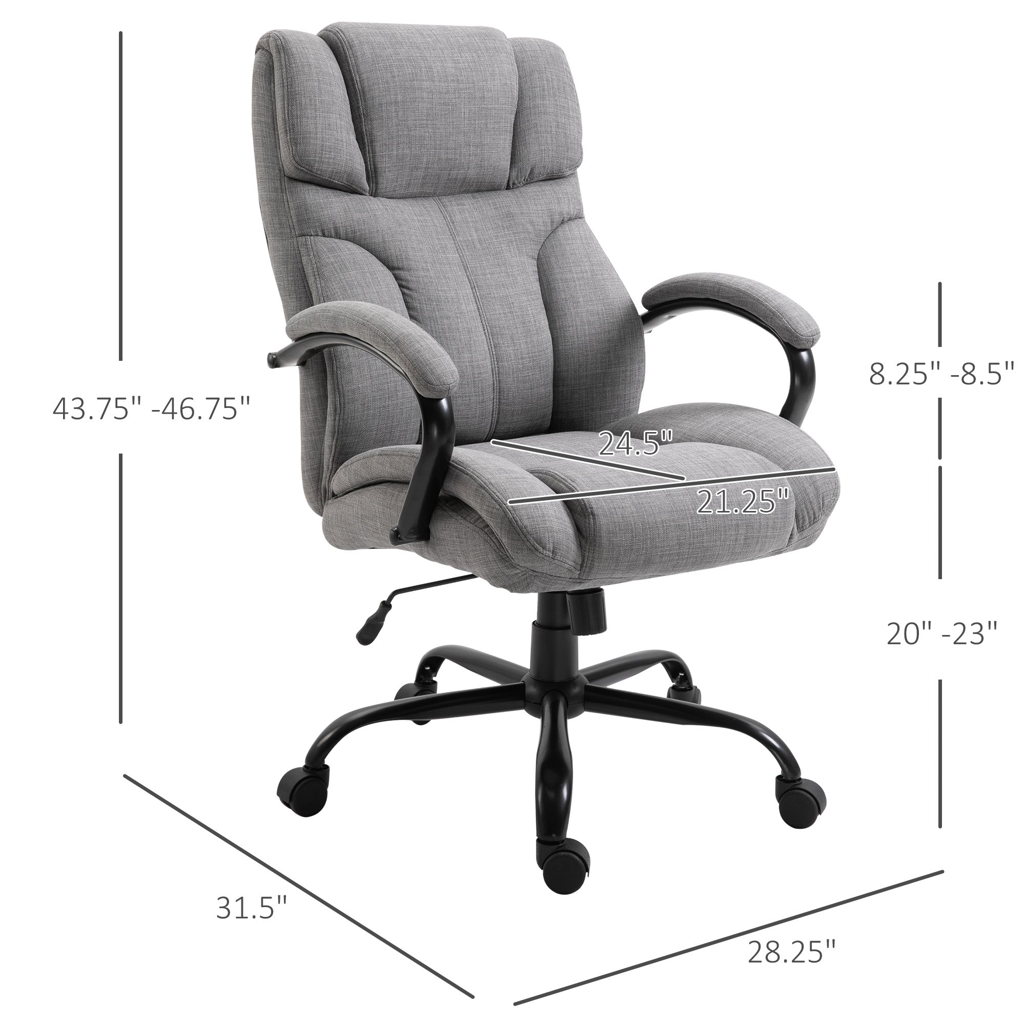 500lbs Ergonomic Executive Computer Chair w/ Adjustable Height & Linen Finish, Light Grey