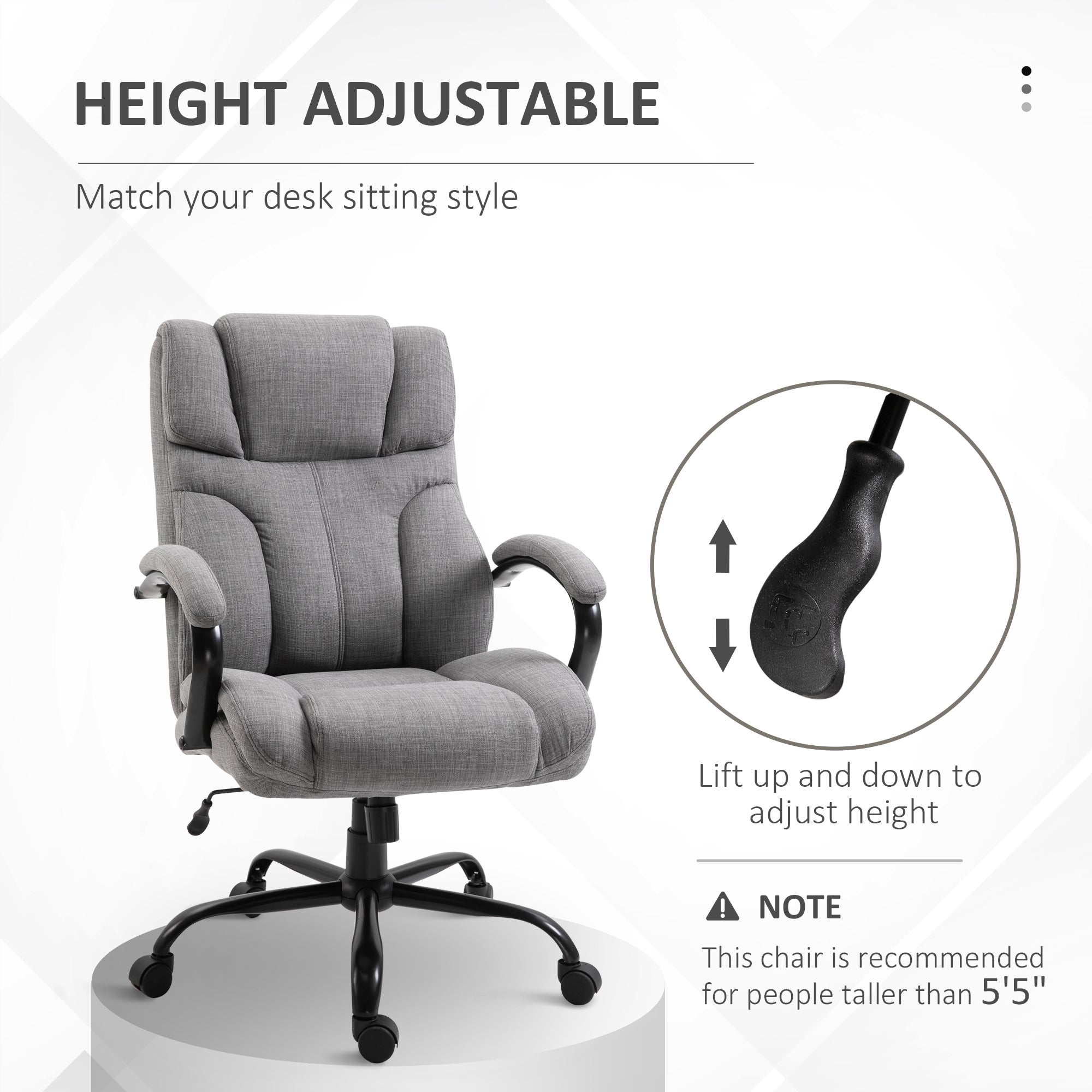 500lbs Ergonomic Executive Computer Chair w/ Adjustable Height & Linen Finish, Light Grey