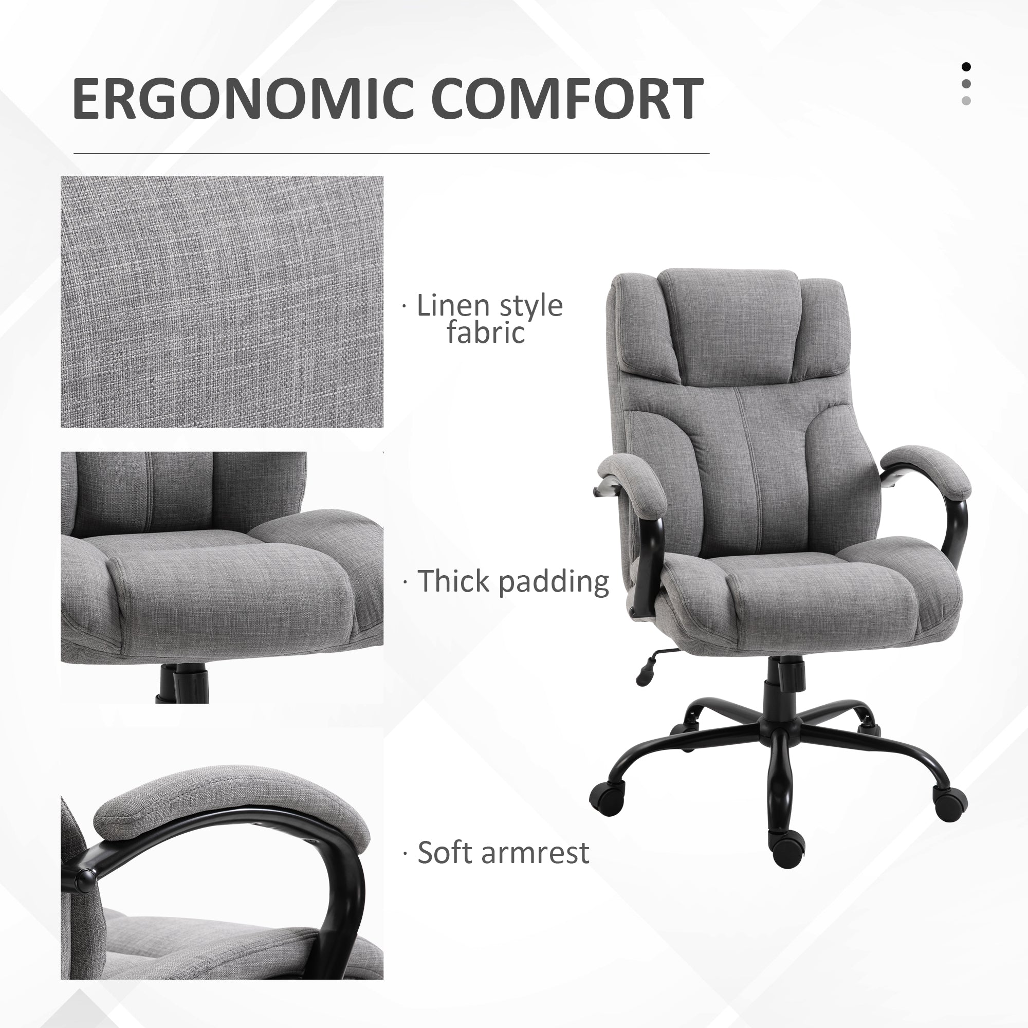 500lbs Ergonomic Executive Computer Chair w/ Adjustable Height & Linen Finish, Light Grey
