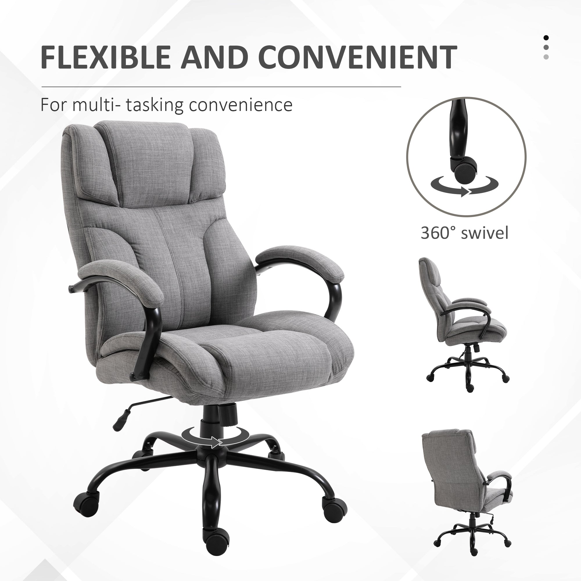 500lbs Ergonomic Executive Computer Chair w/ Adjustable Height & Linen Finish, Light Grey