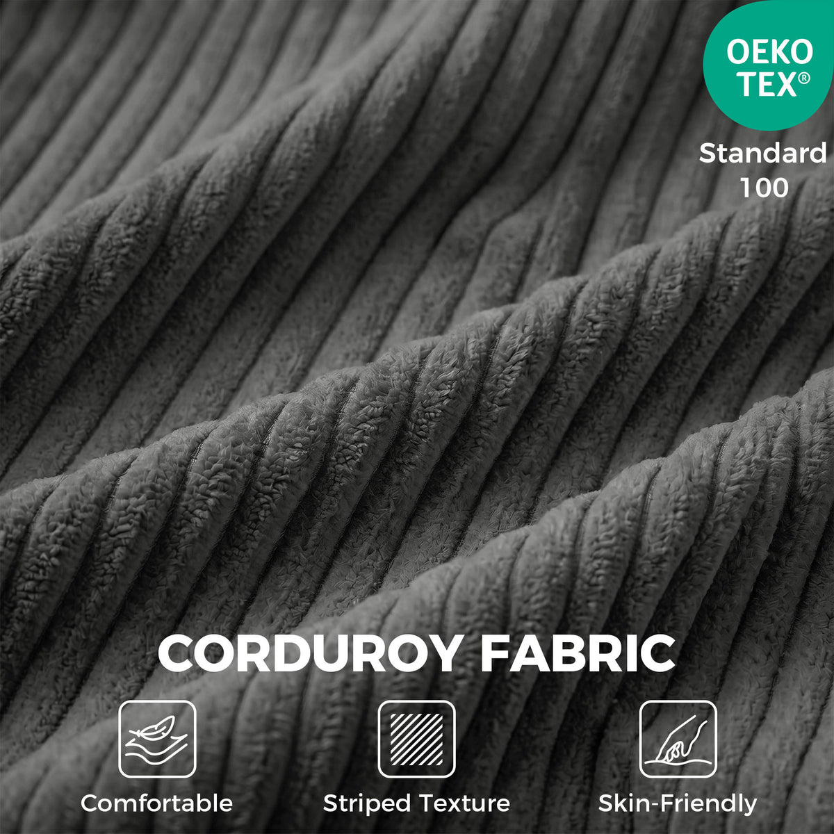 28" Folding Sofa Bed, Boneless Cloud Corduroy Sleeper Floor Chair, Floor Sofa with Back Support, Thick Cushion, Lumbar Pillow, Side Pockets for Living Room, Dark Grey