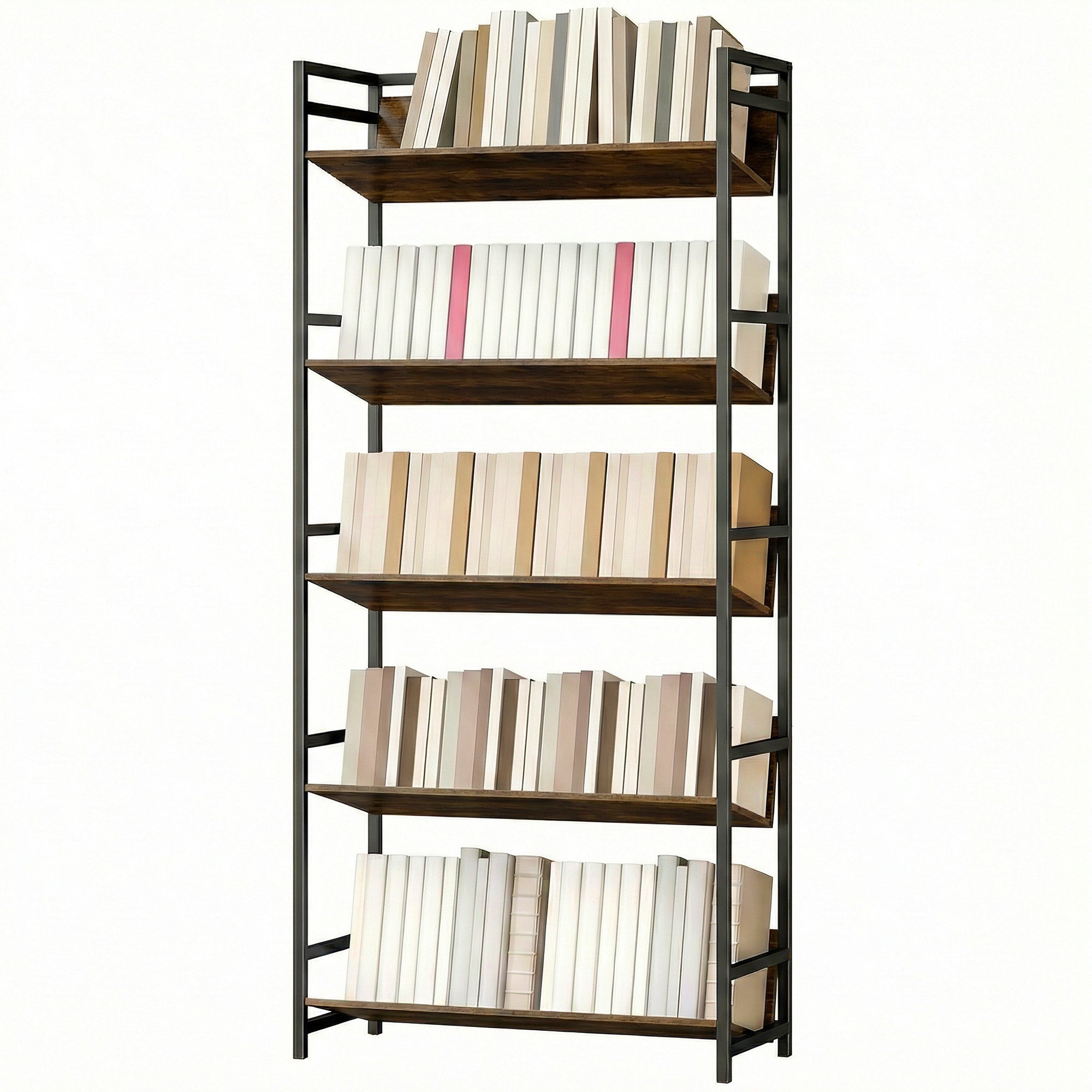 Room Divider Bookshelf, 5-Tier Bookcase, Storage Shelves with Metal Frame and Anti-Slip Design for Living Room, Bedroom, Home Office, Rustic Brown
