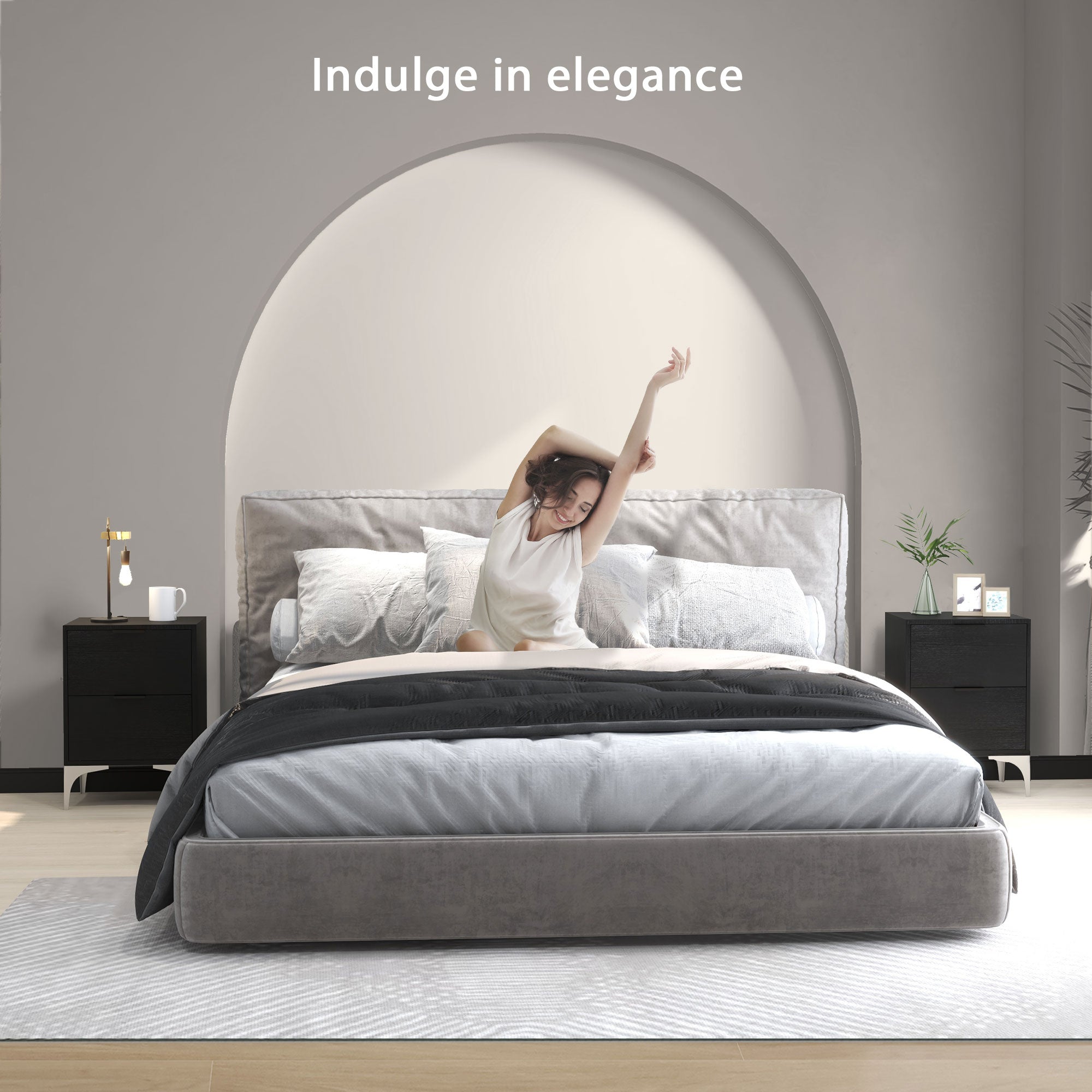 HOMCOM Bedside Tables Set of 2, Modern Nightstand with 2 Drawers, Small Sofa End Tables with Storage and Steel Legs for Bedroom, Living Room, Black