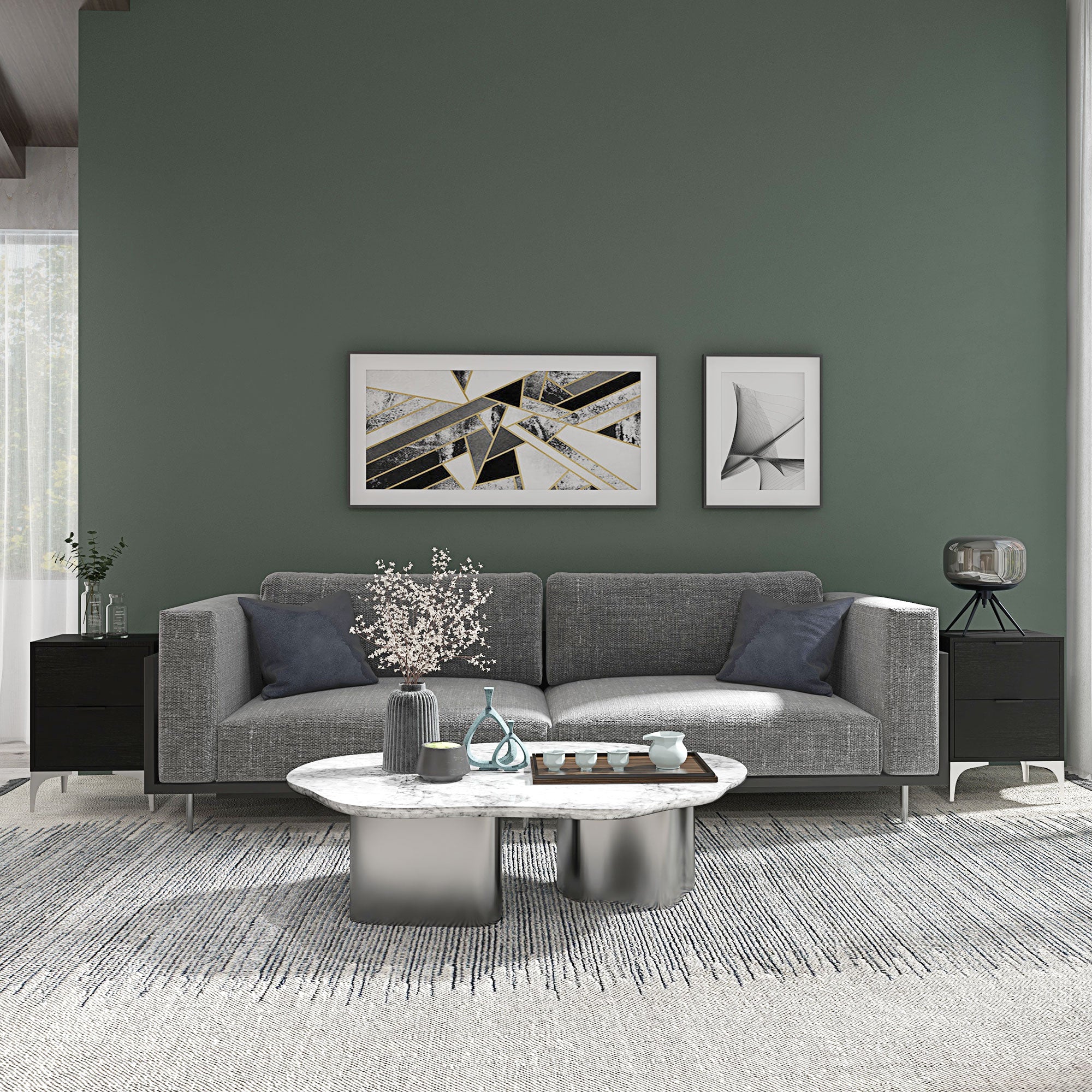 HOMCOM Bedside Tables Set of 2, Modern Nightstand with 2 Drawers, Small Sofa End Tables with Storage and Steel Legs for Bedroom, Living Room, Black