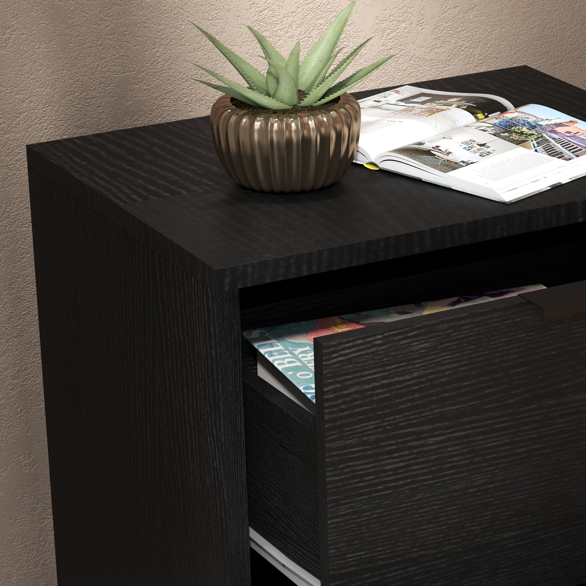 HOMCOM Bedside Tables Set of 2, Modern Nightstand with 2 Drawers, Small Sofa End Tables with Storage and Steel Legs for Bedroom, Living Room, Black