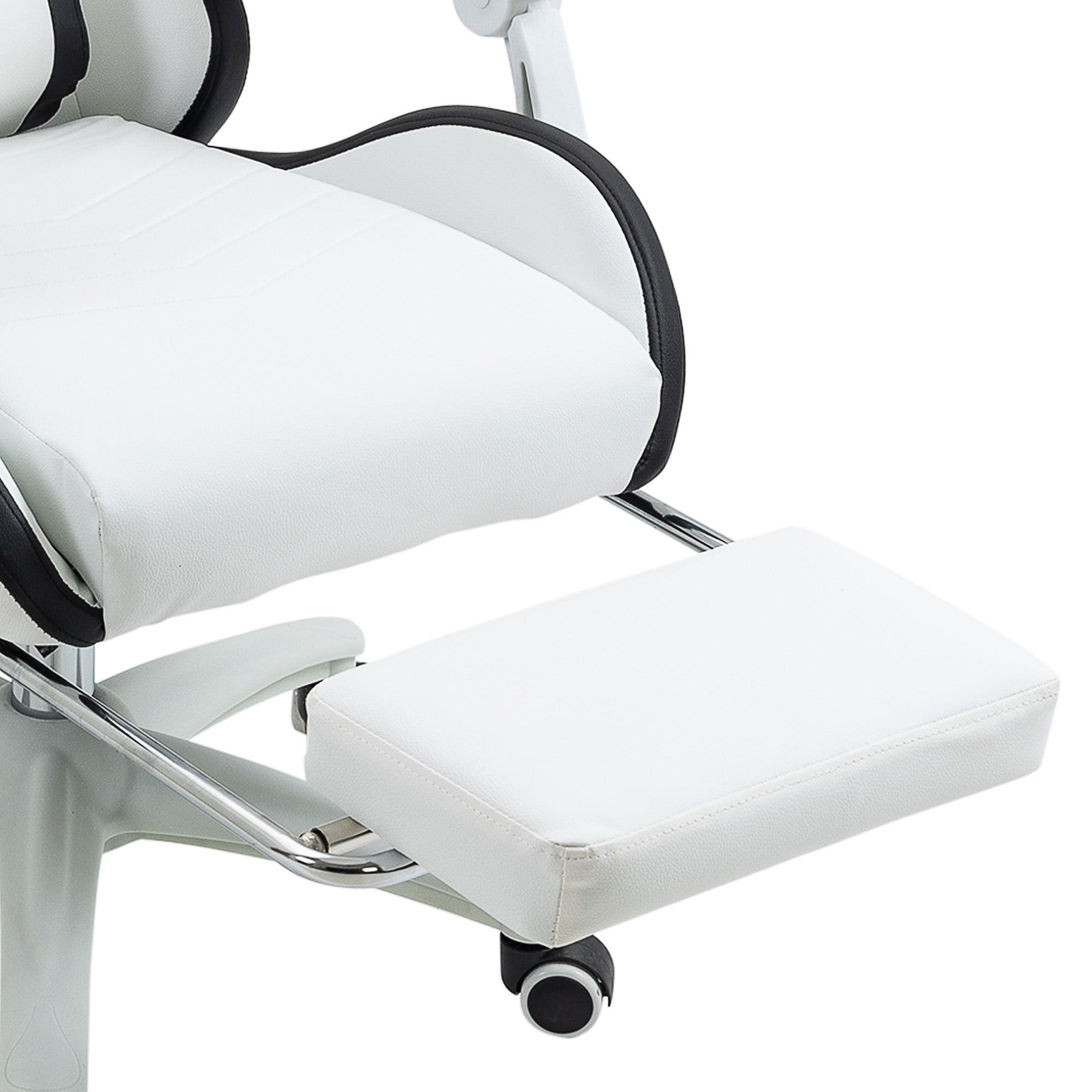 Vinsetto Computer Gaming Chair, PU Leather Desk Chair with Footrest, Swivel Task Chair with 135° Reclining Back and Lumbar Support, PC Chair for Adults, White and Black