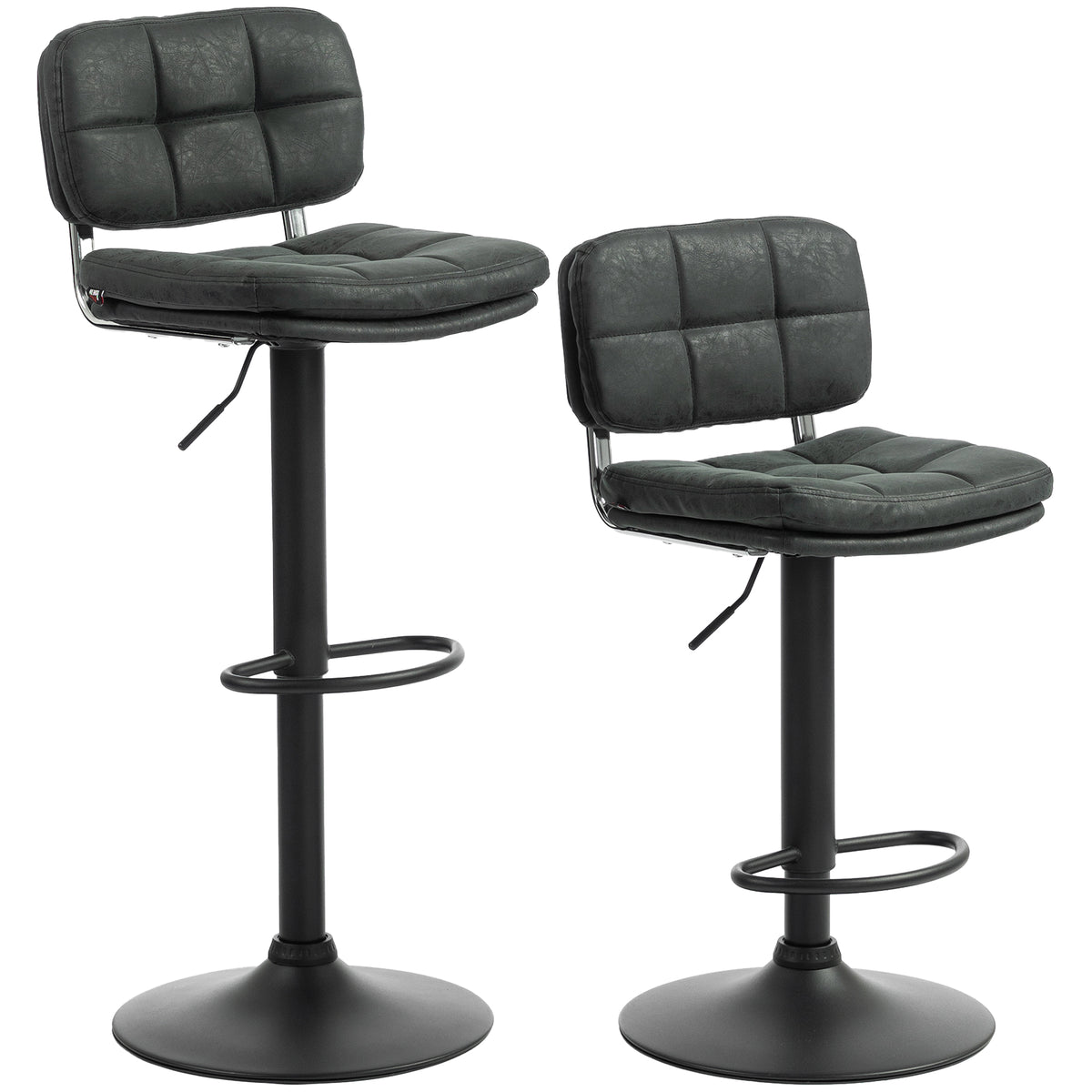 Bar Stools Set of 2, Swivel Counter Height Barstools with Adjustable Height, Back and Footrest, PU Leather Upholstered Bar Chairs for Home Kitchen Island, Black