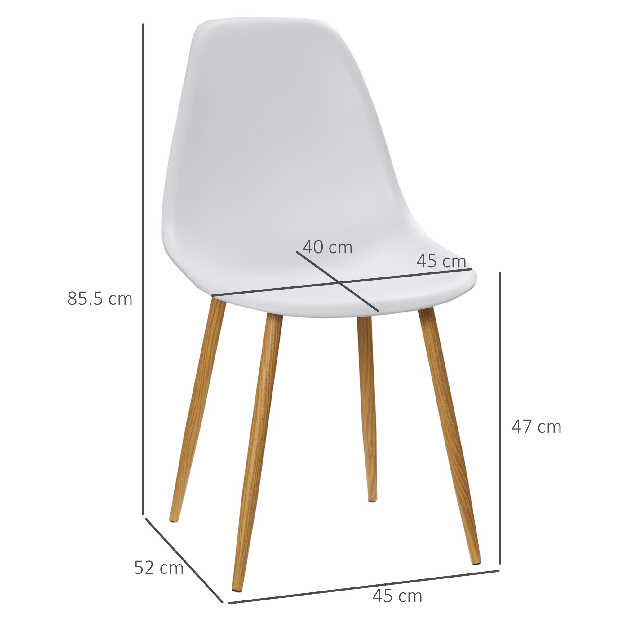 HOMCOM Modern Dining Chairs Set of 4, Kitchen Chairs with Backrest and Steel Legs for for Dining Room, Living Room, White