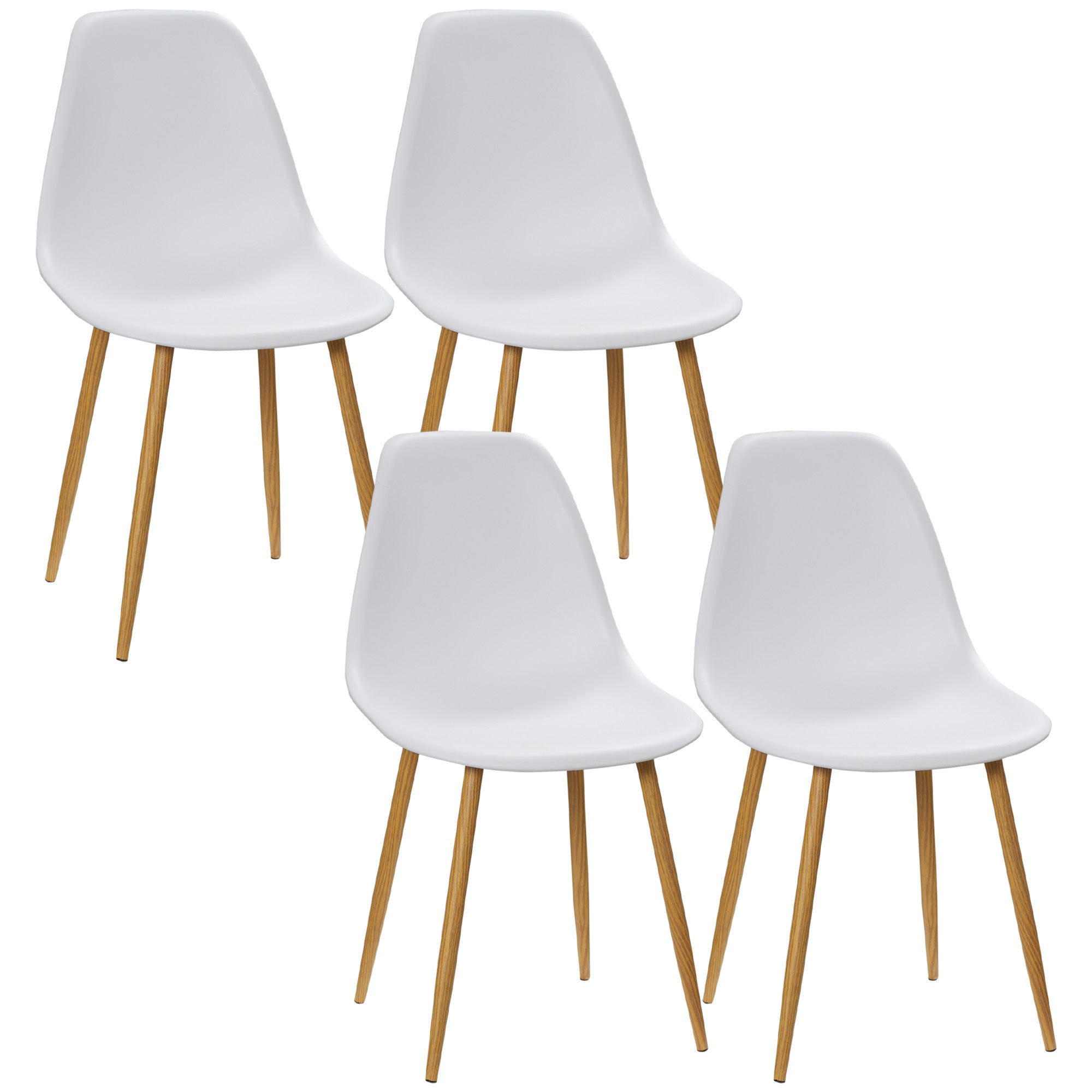 HOMCOM Modern Dining Chairs Set of 4, Kitchen Chairs with Backrest and Steel Legs for for Dining Room, Living Room, White