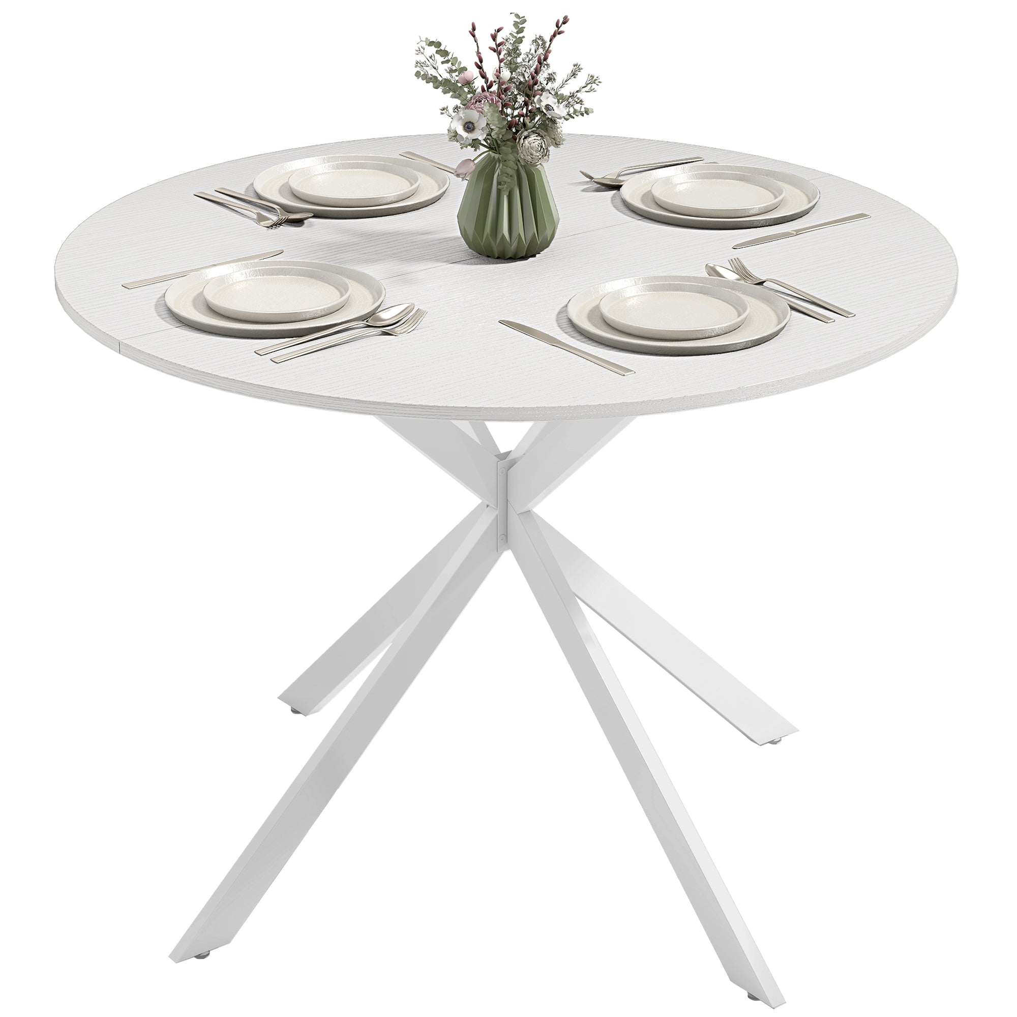 Round Dining Table for 4, 40" Industrial Kitchen Table with Steel Legs for Dining Room, White Oak