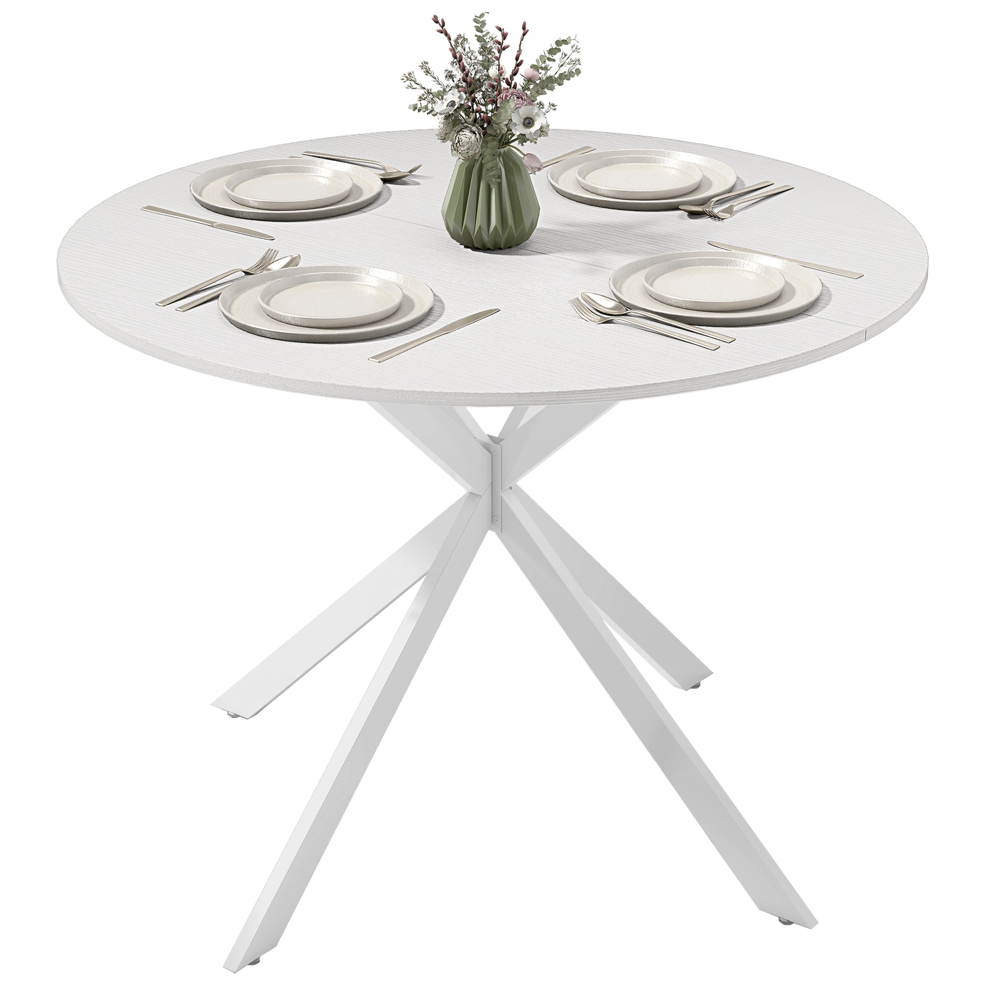 Round Dining Table for 4, 40" Industrial Kitchen Table with Steel Legs for Dining Room, White Oak