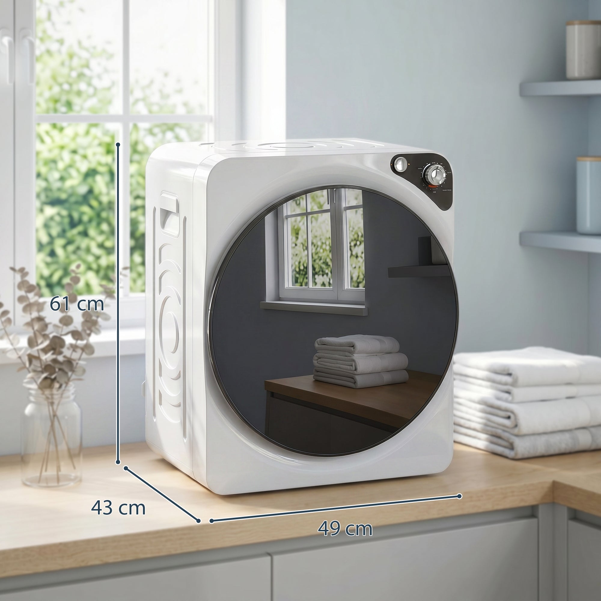 5kg Vented Tumble Dryer, 1000W Compact Tumble Dryer with 5 Drying Modes, Stainless Steel Tub, Freestanding Stackable Clothes Drying Machine, White