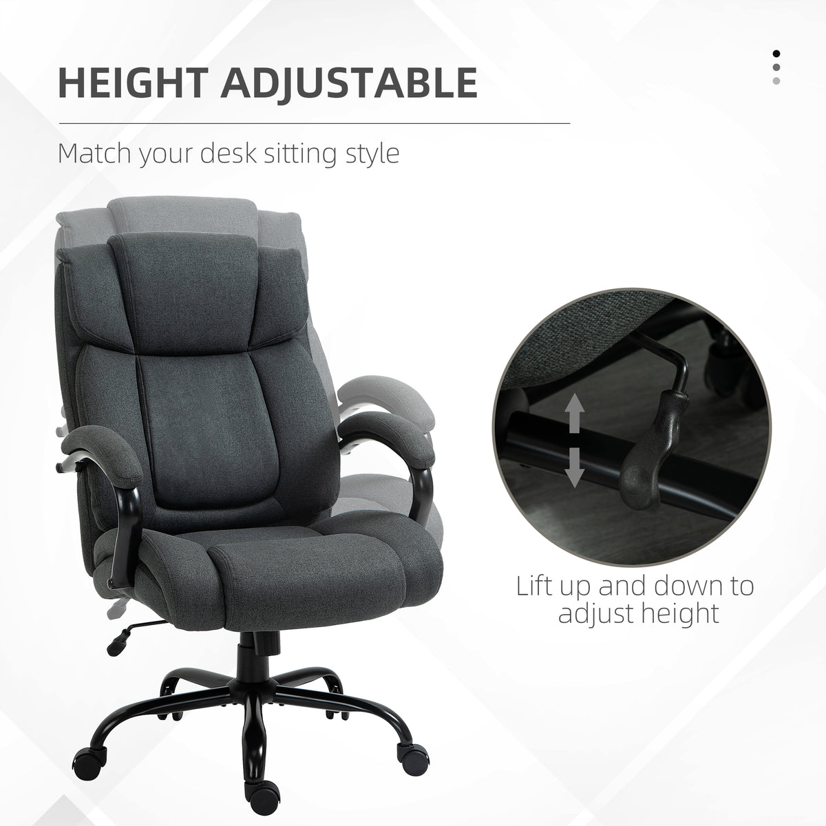 Executive Office Chair with Spring Padding, Linen Computer Desk Chair with Swivel Wheels, High Back, Height Adjustable, Charcoal Grey