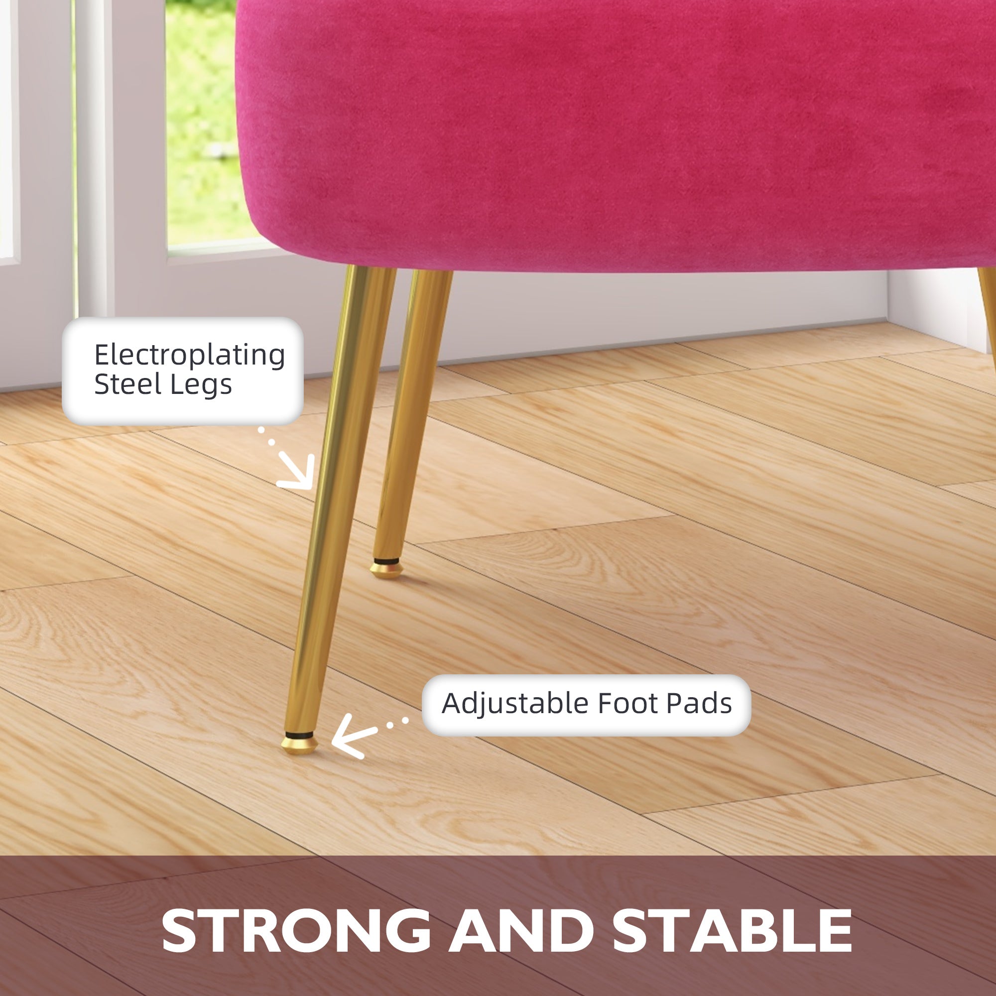 HOMCOM Modern Armless Accent Chair, Upholstered Slipper Chair for Bedroom, Velvet Wingback Living Room Chair with Gold Steel Legs and Tufted Back, Pink