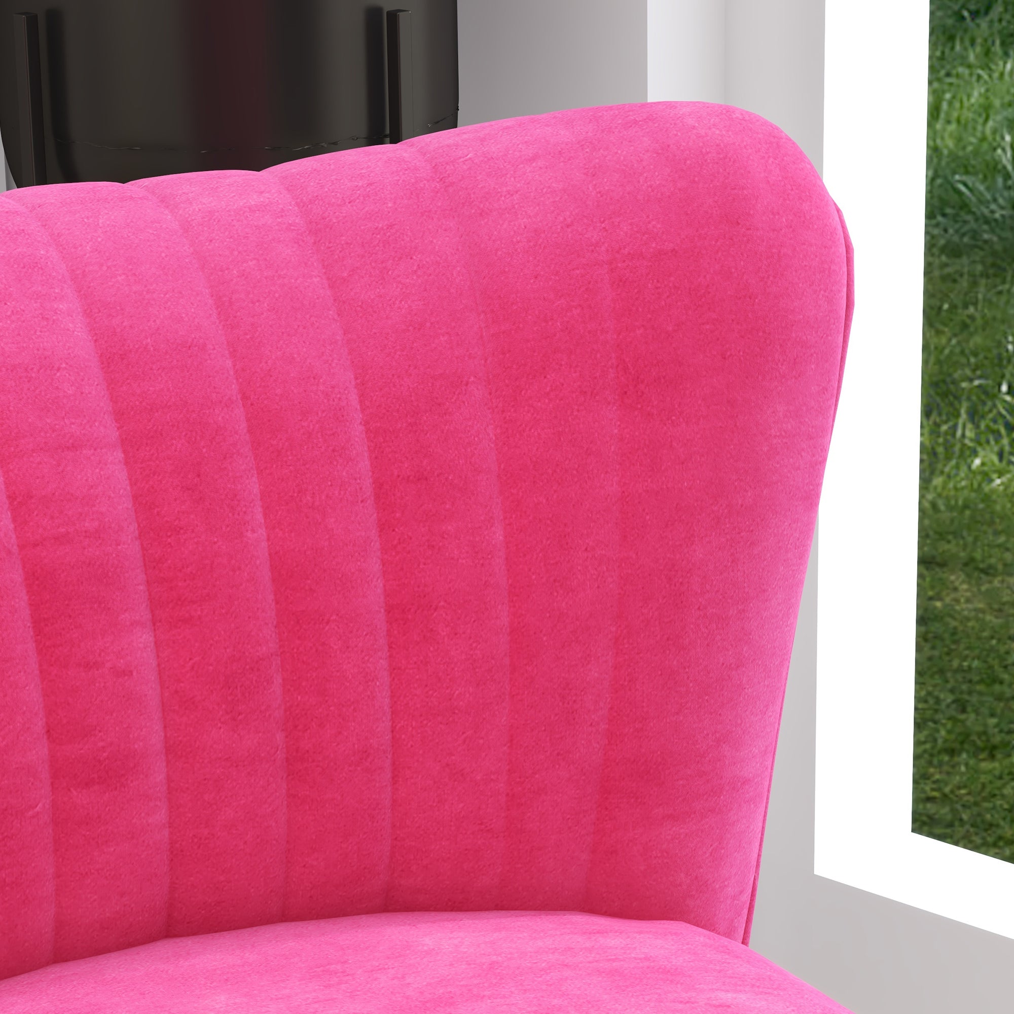 HOMCOM Modern Armless Accent Chair, Upholstered Slipper Chair for Bedroom, Velvet Wingback Living Room Chair with Gold Steel Legs and Tufted Back, Pink