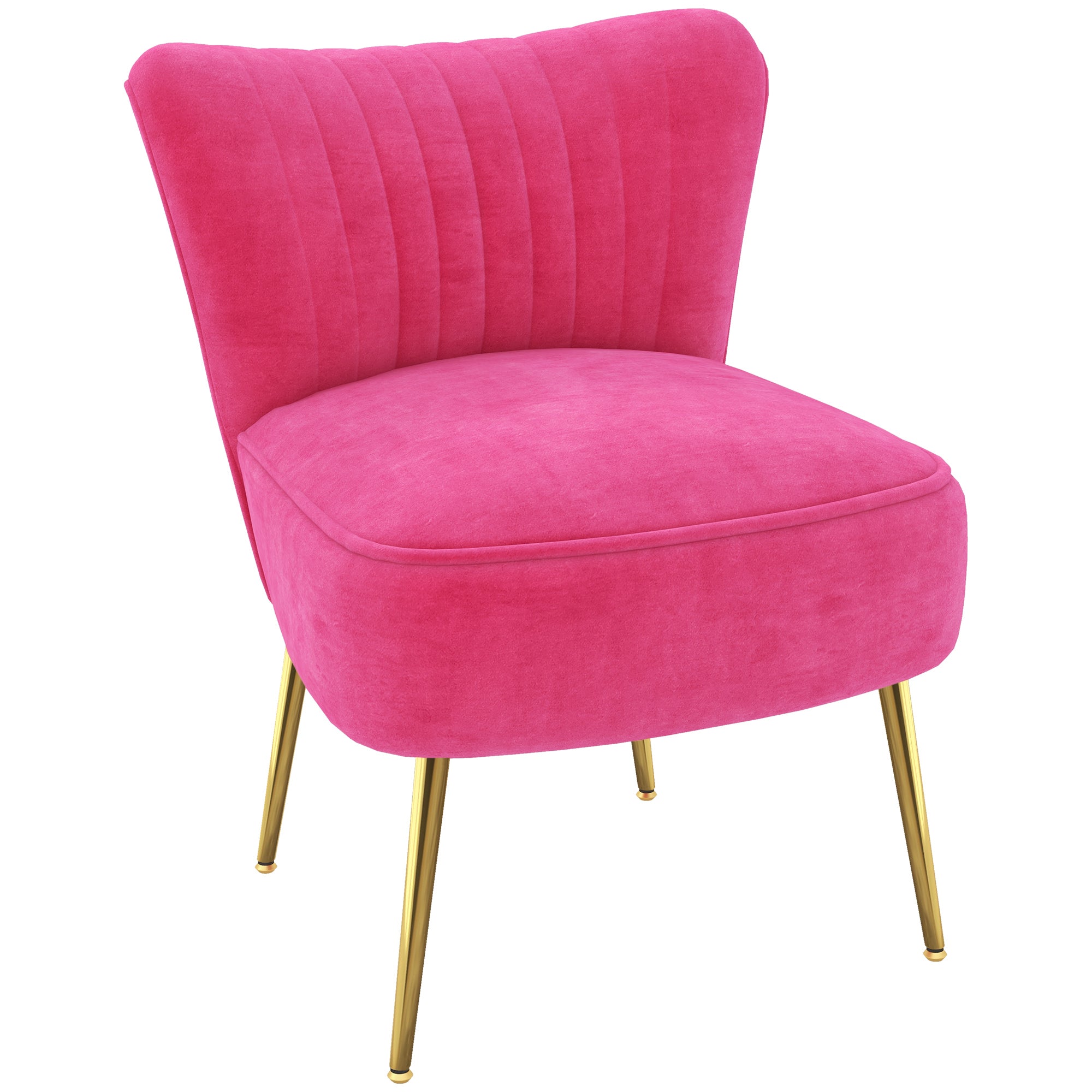 HOMCOM Modern Armless Accent Chair, Upholstered Slipper Chair for Bedroom, Velvet Wingback Living Room Chair with Gold Steel Legs and Tufted Back, Pink