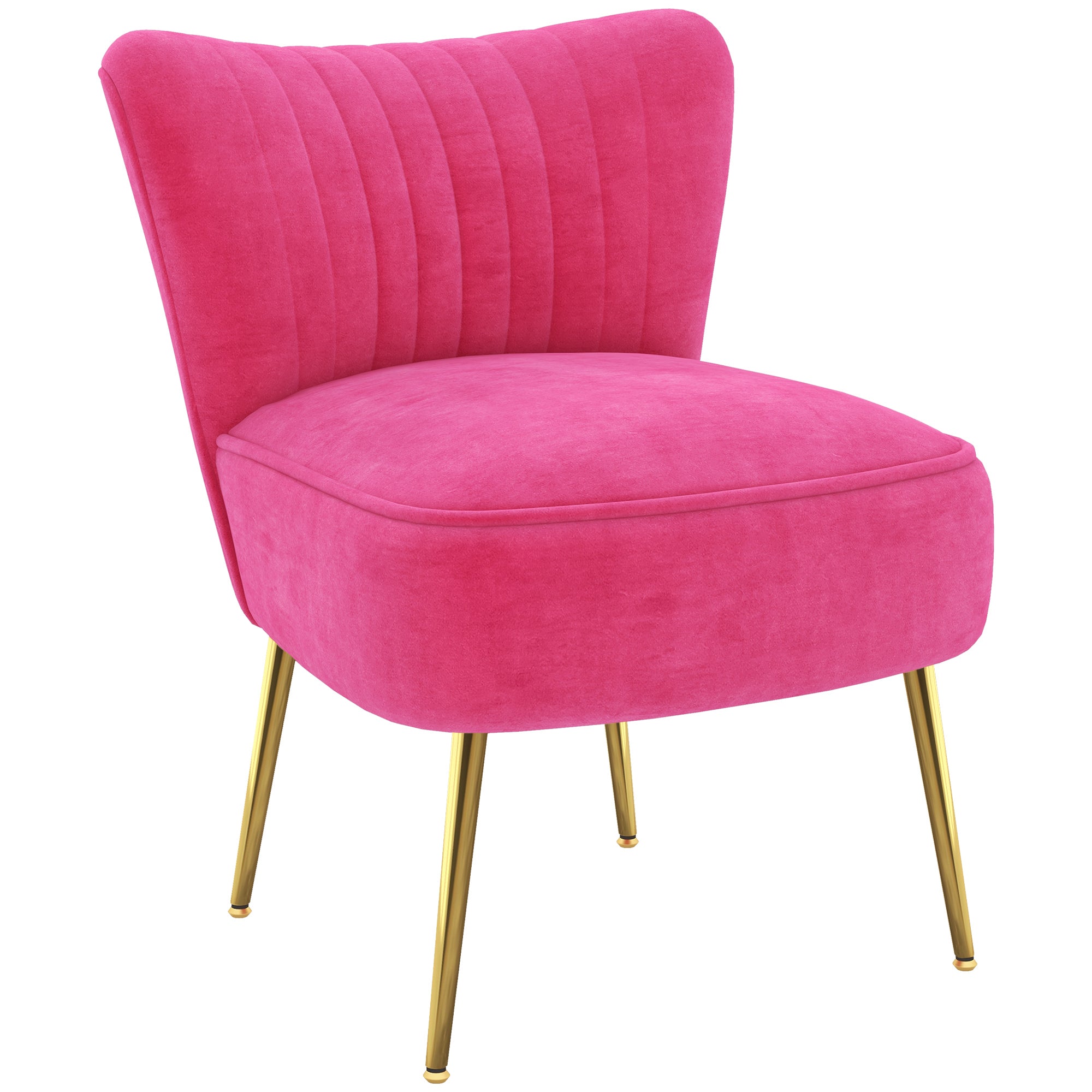 HOMCOM Modern Armless Accent Chair, Upholstered Slipper Chair for Bedroom, Velvet Wingback Living Room Chair with Gold Steel Legs and Tufted Back, Pink