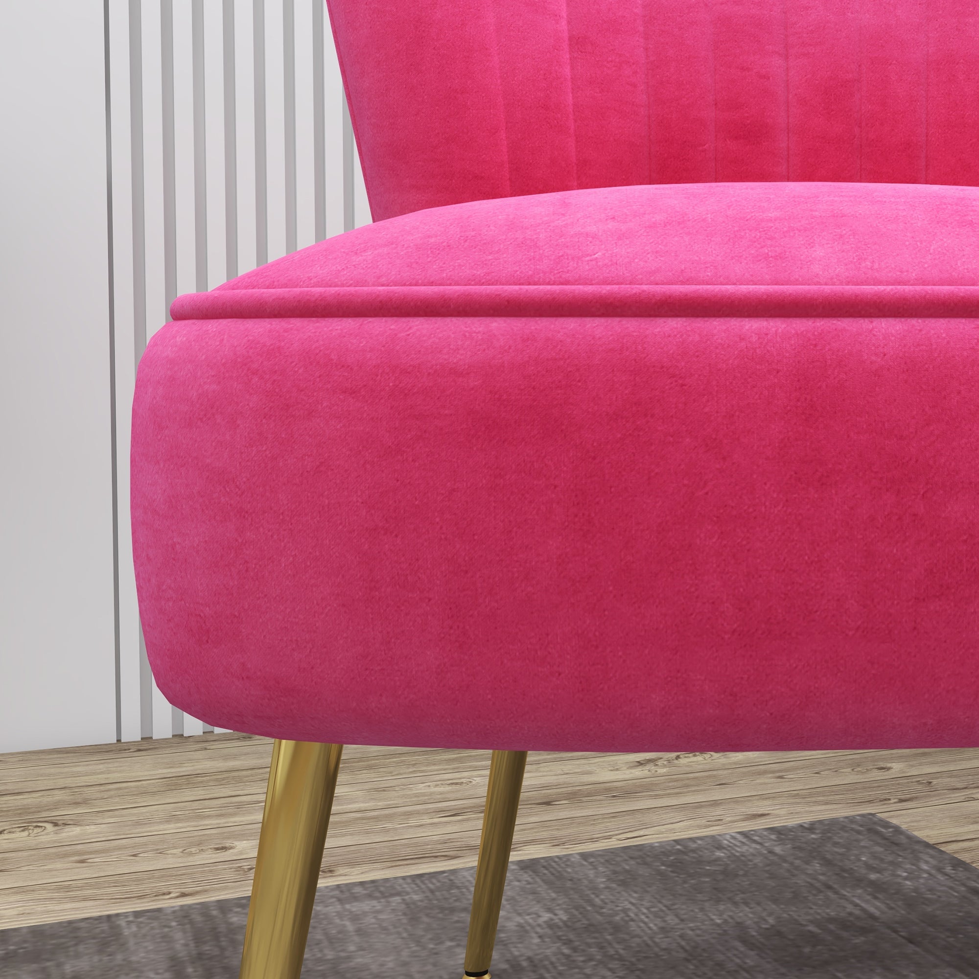 HOMCOM Modern Armless Accent Chair, Upholstered Slipper Chair for Bedroom, Velvet Wingback Living Room Chair with Gold Steel Legs and Tufted Back, Pink