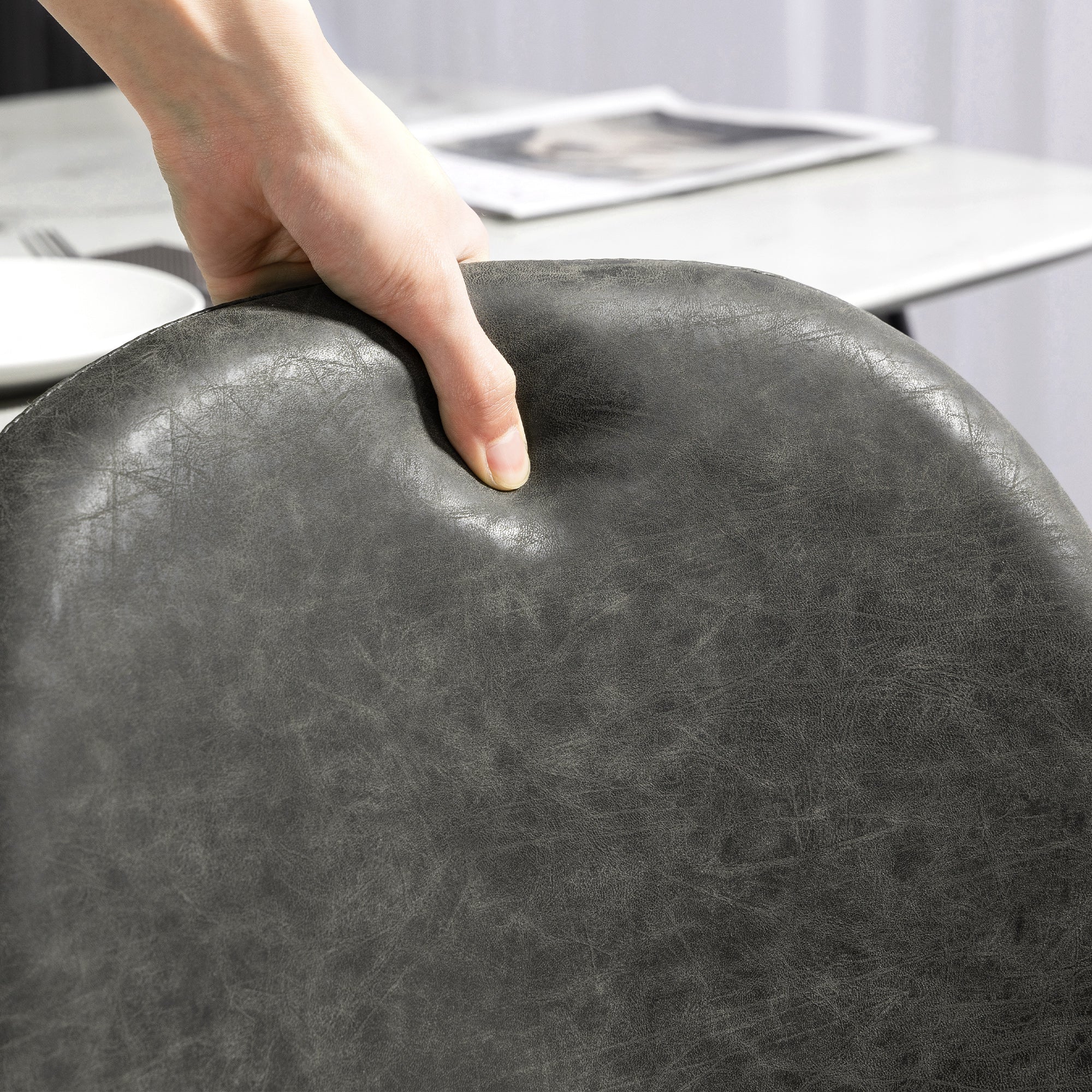 HOMCOM Dining Chairs Set of 4, Retro Kitchen Chairs with PU Leather Upholstery, Wide Seat and Steel Base for Living Room and Dining Room, Dark Grey