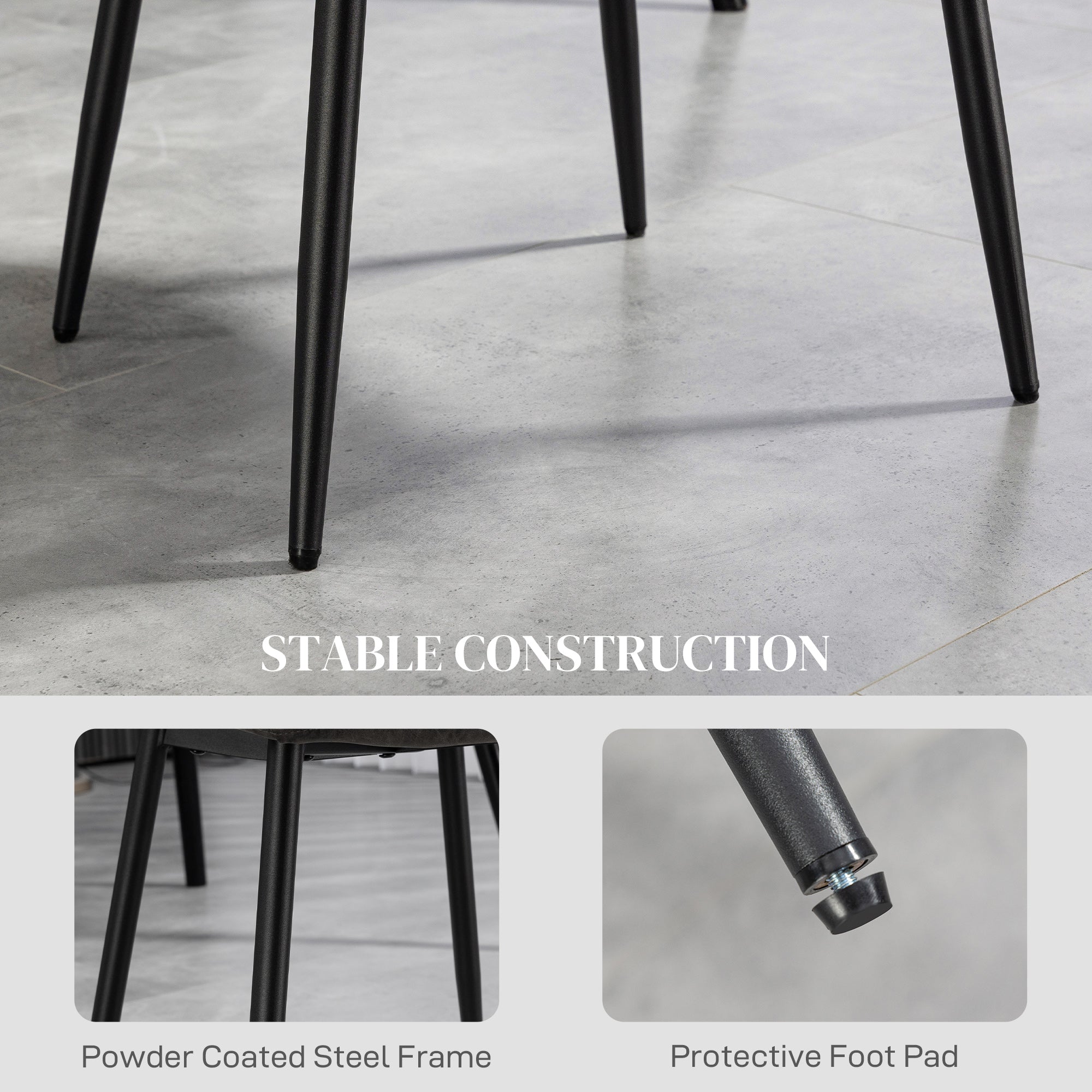 HOMCOM Dining Chairs Set of 4, Retro Kitchen Chairs with PU Leather Upholstery, Wide Seat and Steel Base for Living Room and Dining Room, Dark Grey