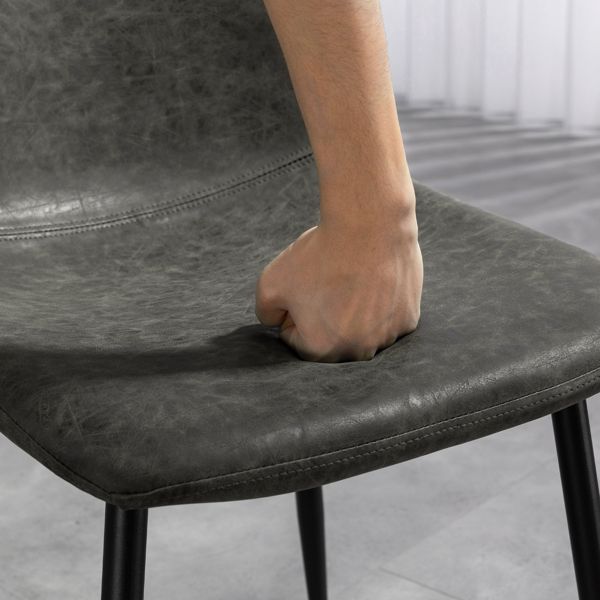 HOMCOM Dining Chairs Set of 4, Retro Kitchen Chairs with PU Leather Upholstery, Wide Seat and Steel Base for Living Room and Dining Room, Dark Grey