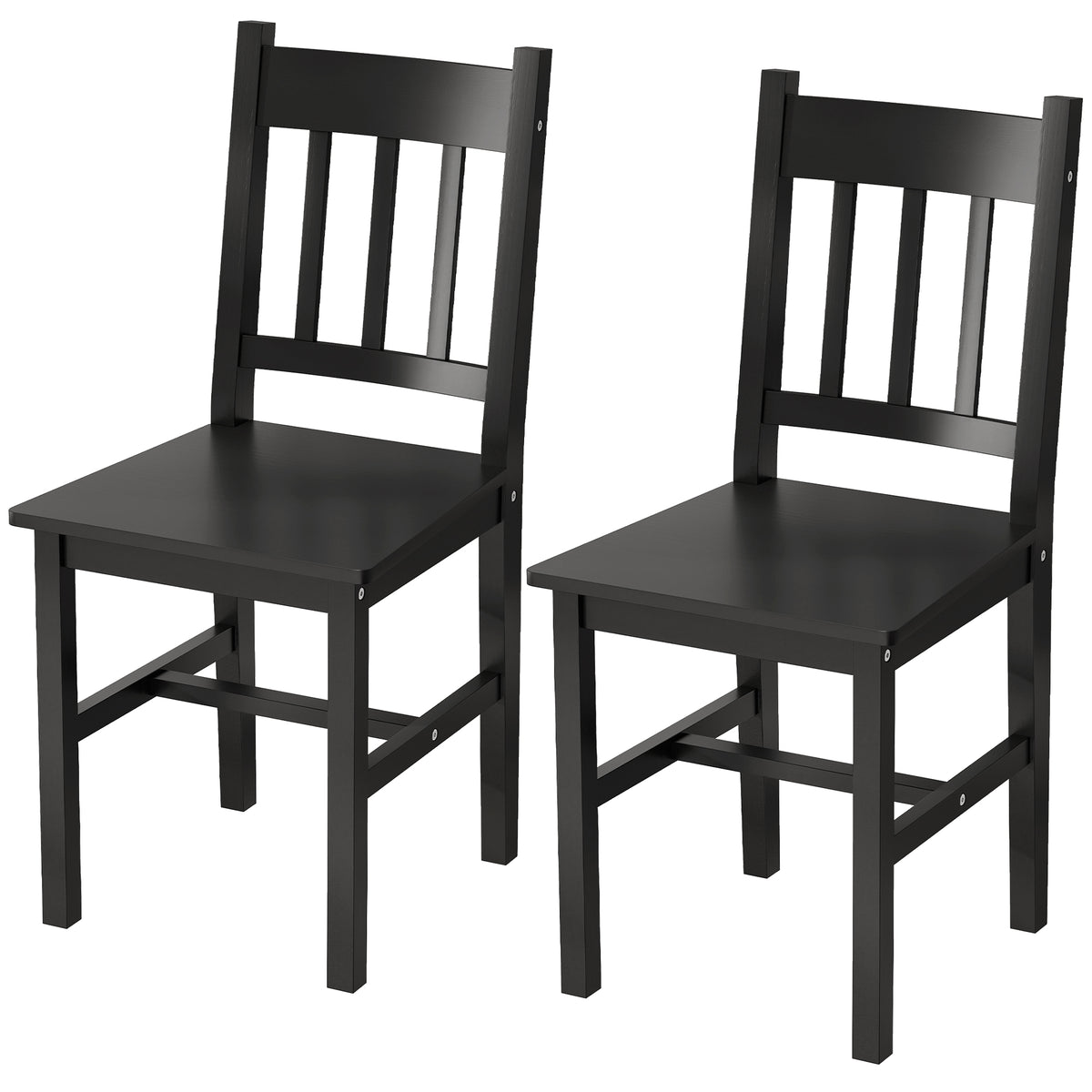 Dining Chairs Set of 2, Kitchen Chair with Slat Back, Pine Wood Structure for Living Room and Dining Room, Black