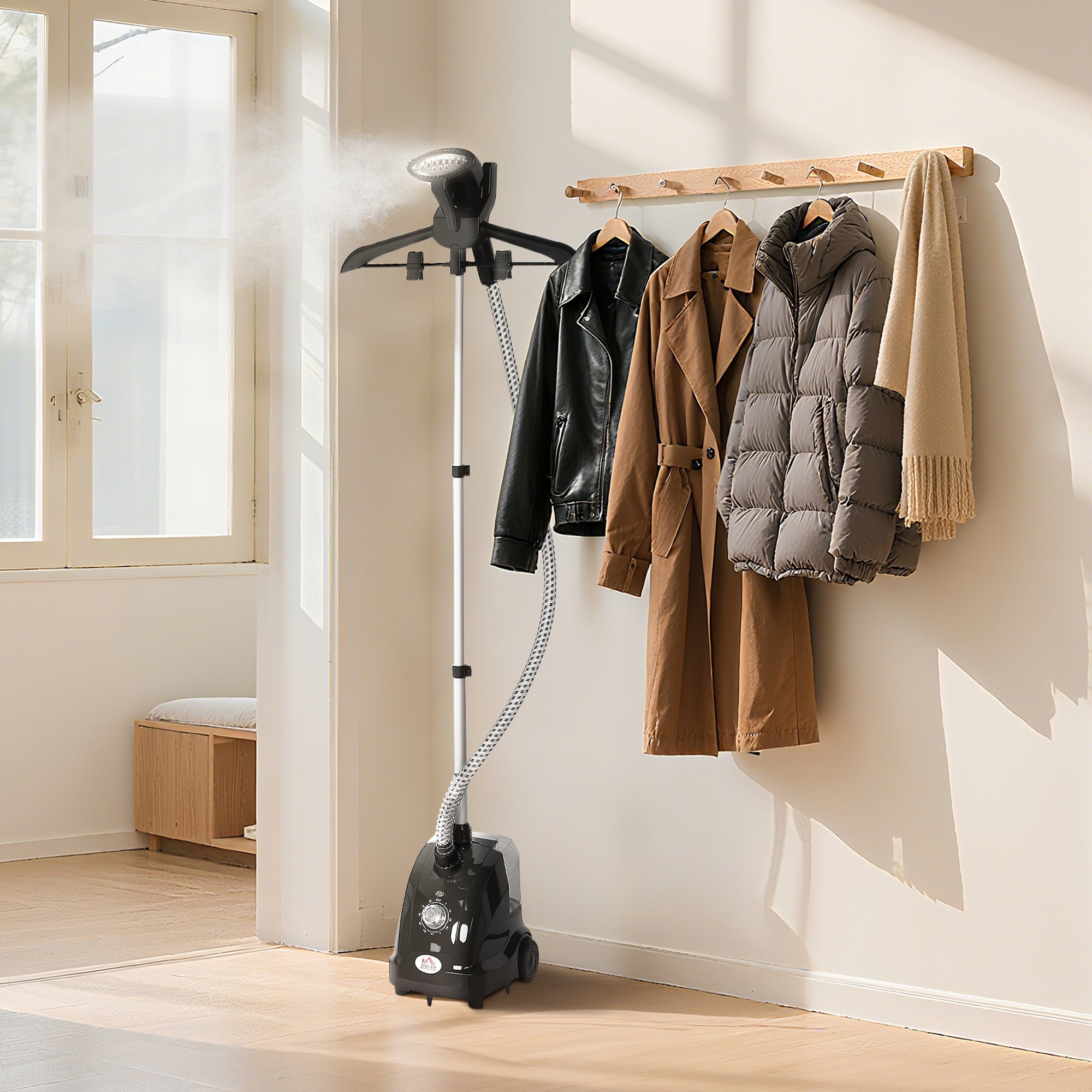Clothes Steamer, Fabric Garment Steamer for Hanging, with Adjustable Telescopic Pole 41-110 cm, 1.4L, 1950W, 11 Level Steam Adjustment, Black