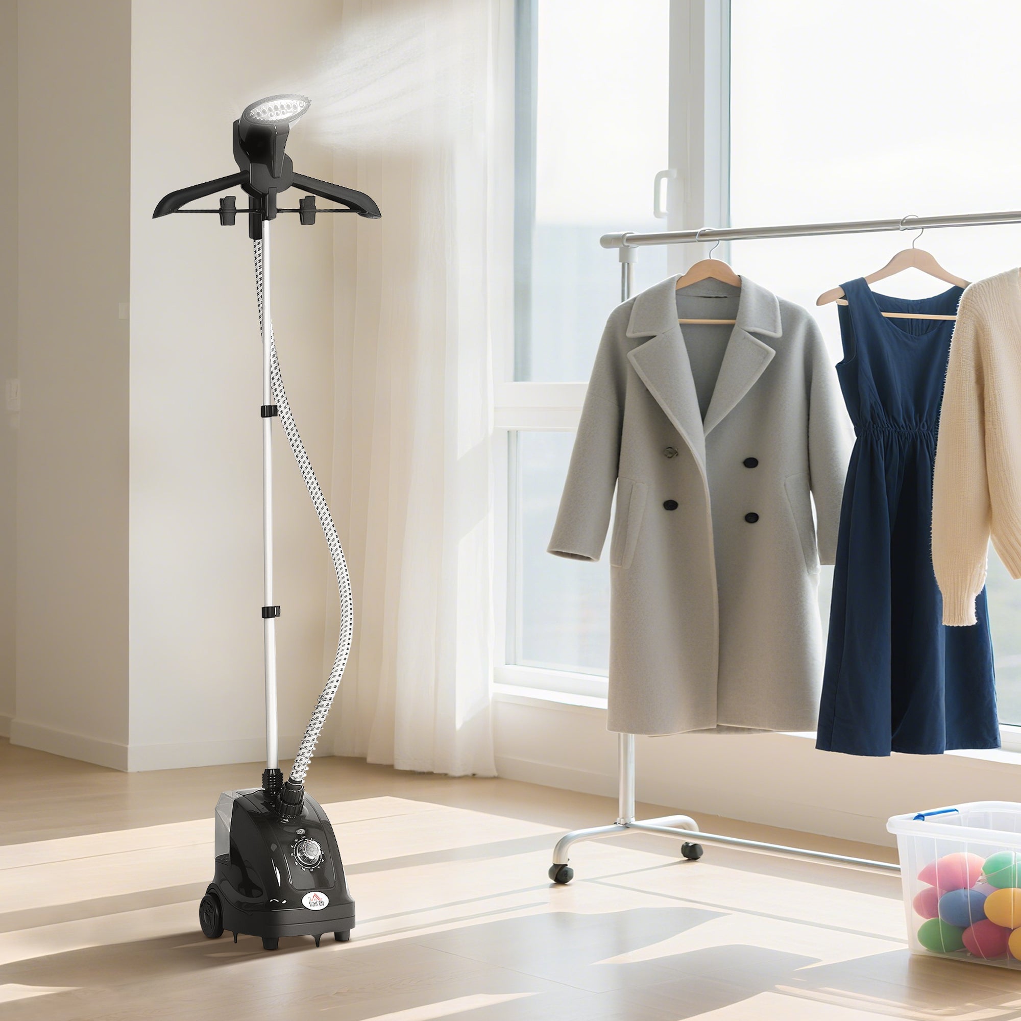 Clothes Steamer, Fabric Garment Steamer for Hanging, with Adjustable Telescopic Pole 41-110 cm, 1.4L, 1950W, 11 Level Steam Adjustment, Black