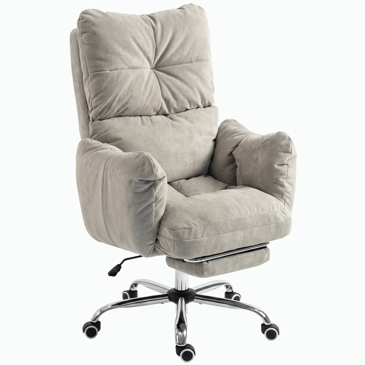 Office Chair with Foot Rest, Ergonomic Reclining Computer Gaming Chair with Snow Flannel Fabric, Thick Cushion, Padded Armrest, High Back and Adjustable Height, Light Grey