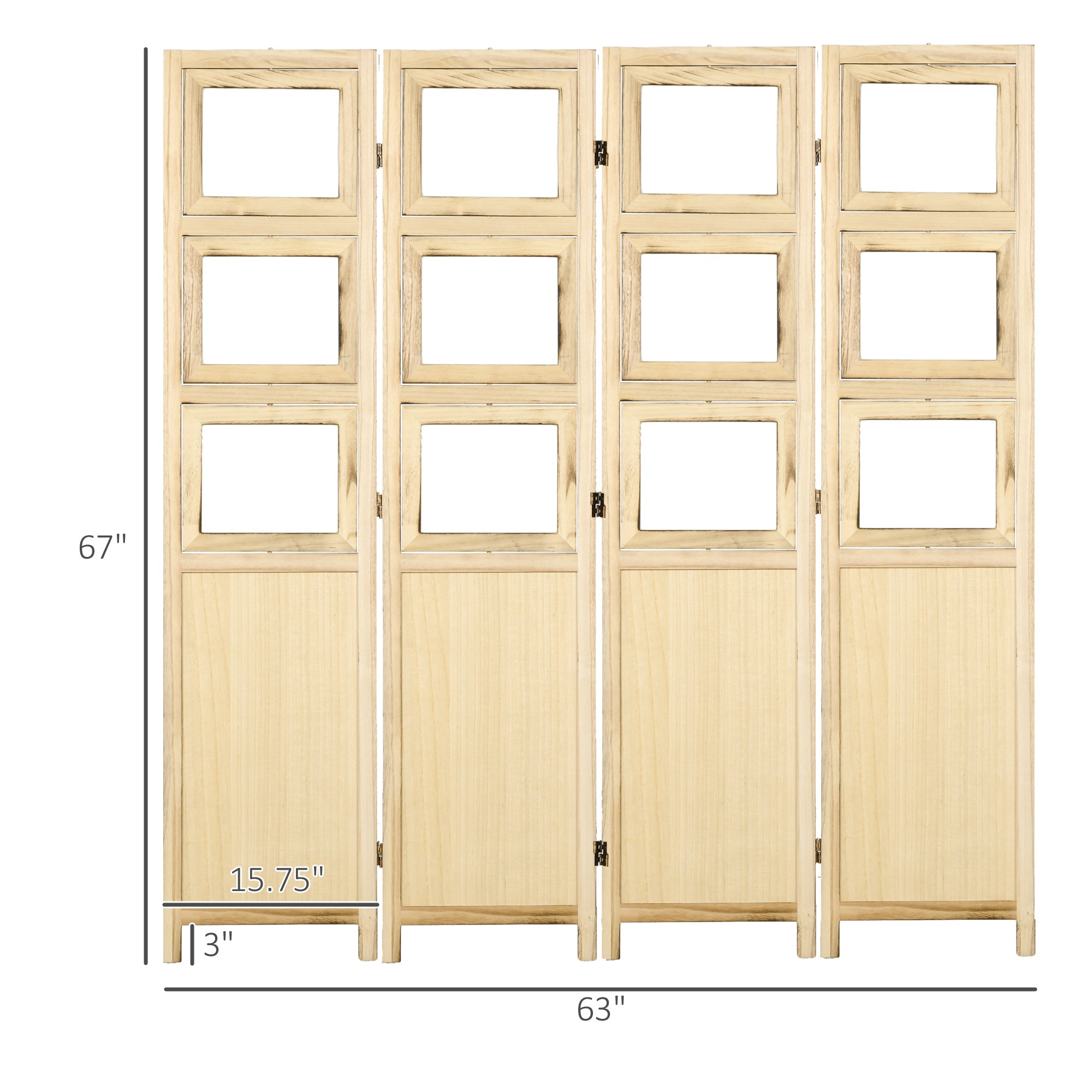4 Panel Room Divider, Folding Privacy Screens, Natural - HOMCOM