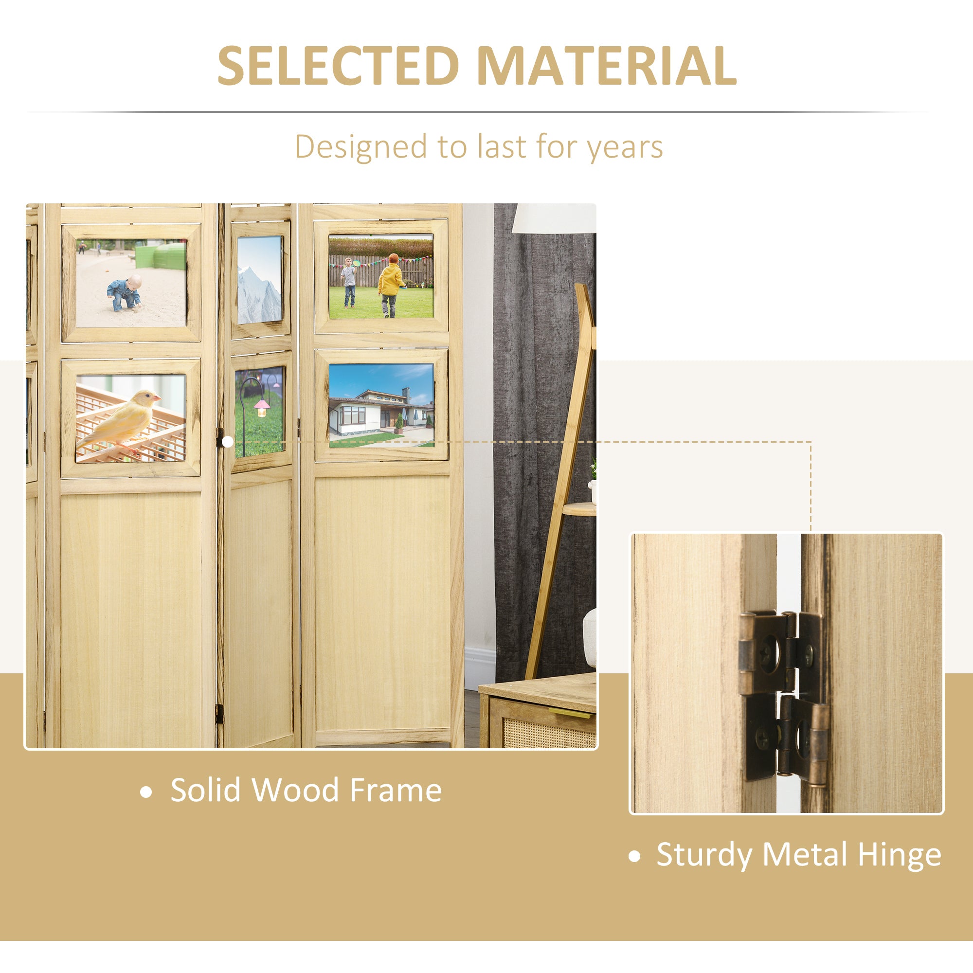 4 Panel Room Divider, Folding Privacy Screens, Natural - HOMCOM